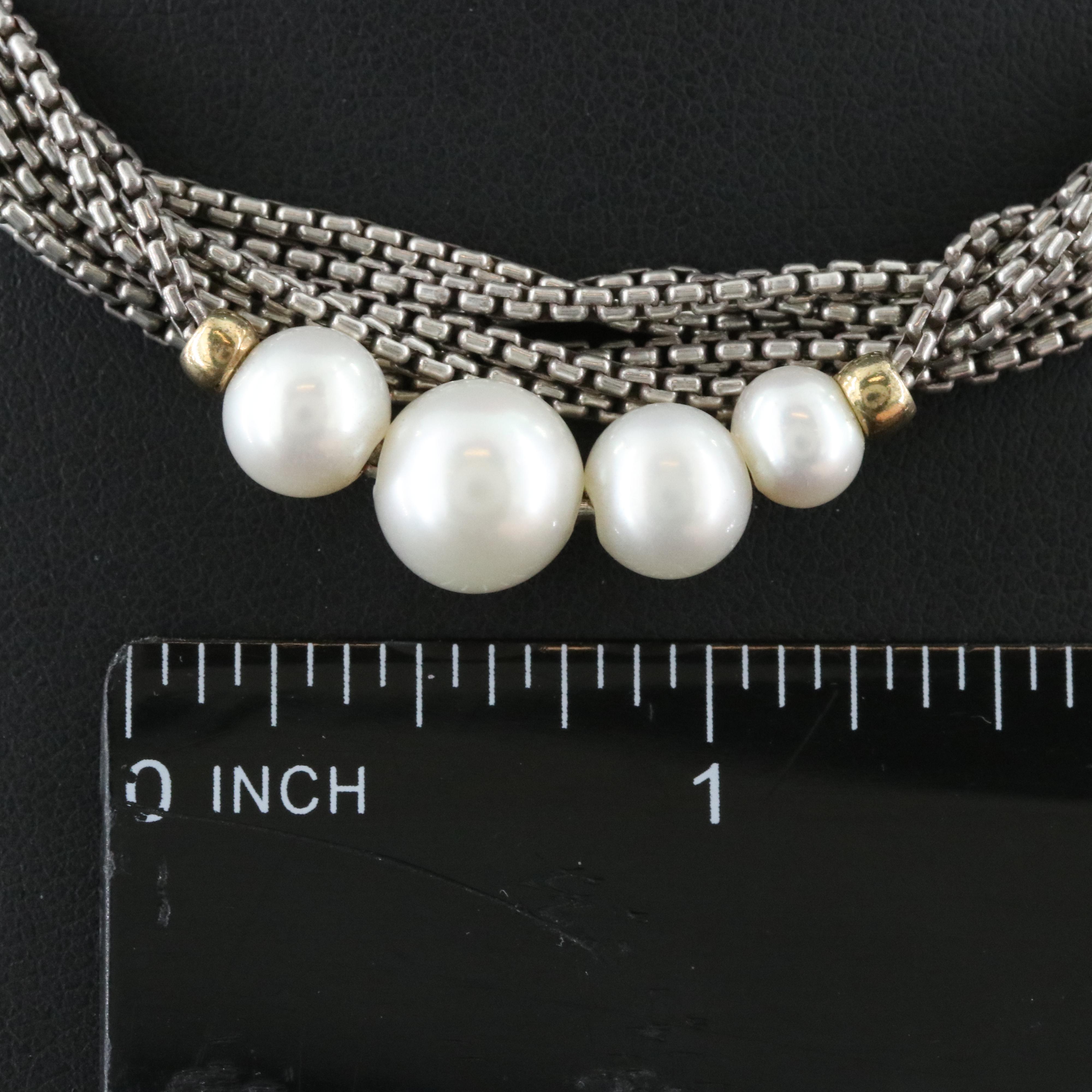 David Yurman Sterling Pearl Multi Strand Buckle Clasp Necklace with 18K Accents