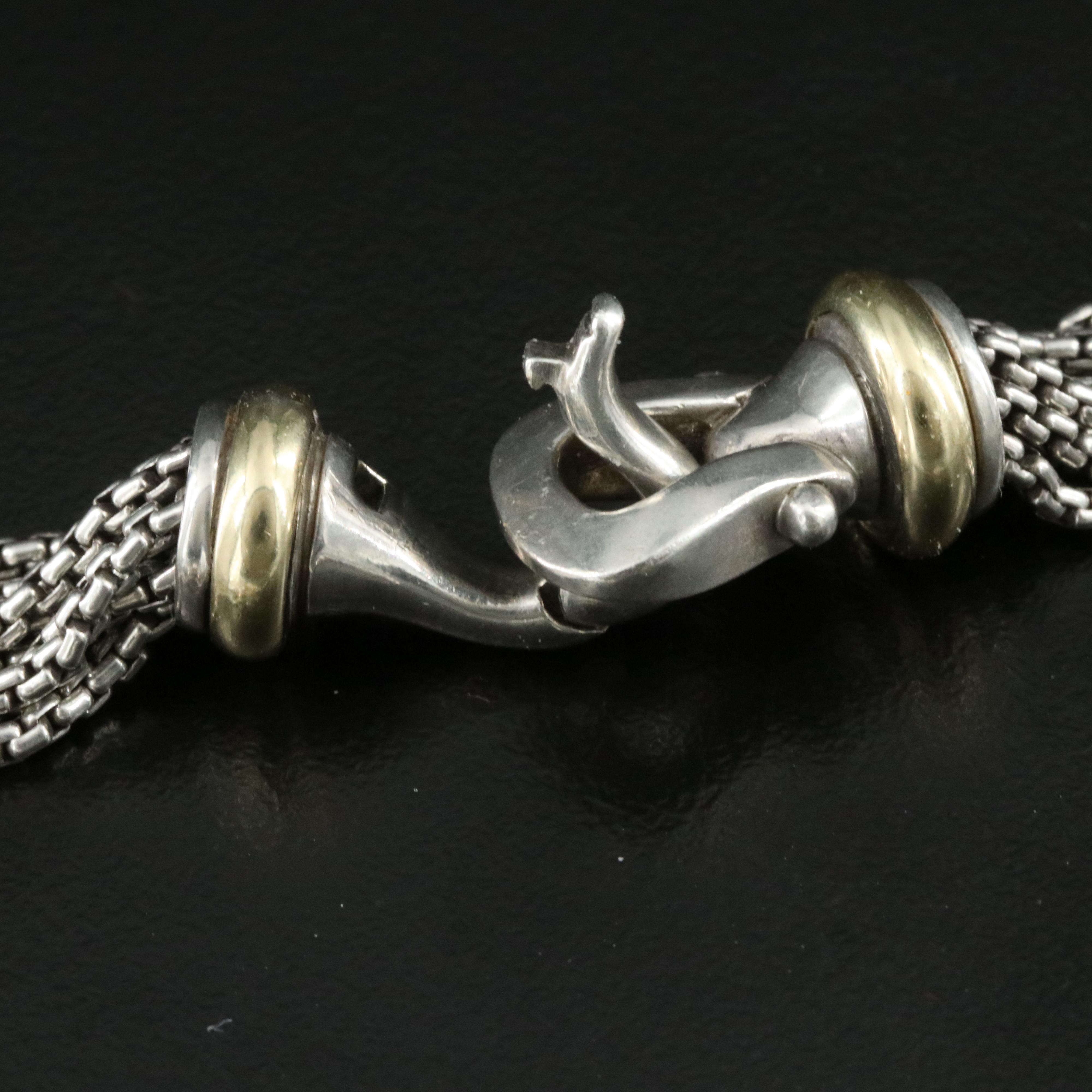 David Yurman Sterling Pearl Multi Strand Buckle Clasp Necklace with 18K Accents