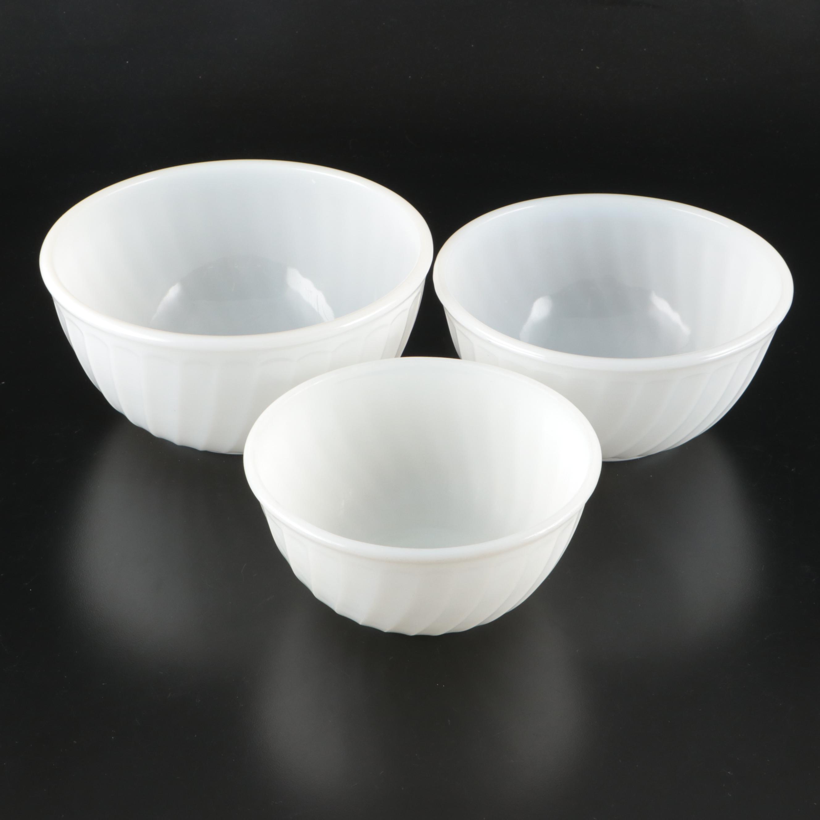 Anchor Hocking Fire-King "White Swirl" Milk Glass Mixing Bowls