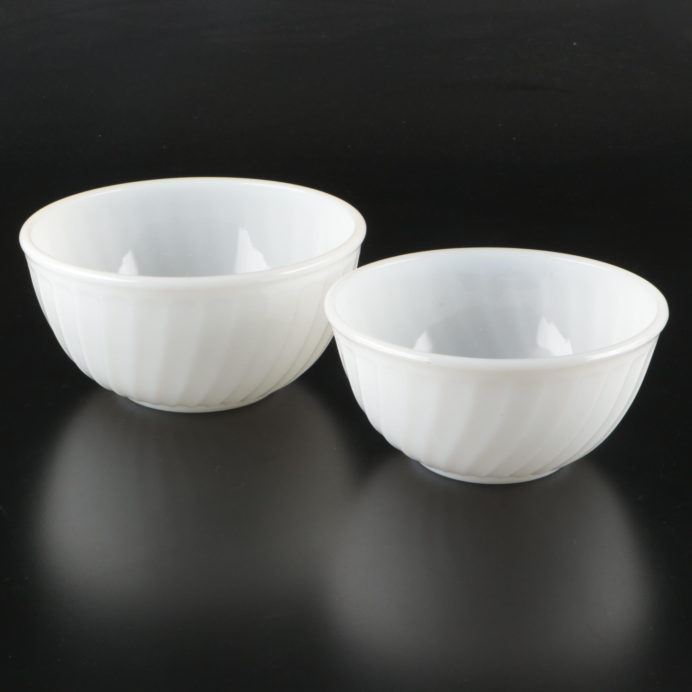 Anchor Hocking Fire-King "White Swirl" Milk Glass Mixing Bowls