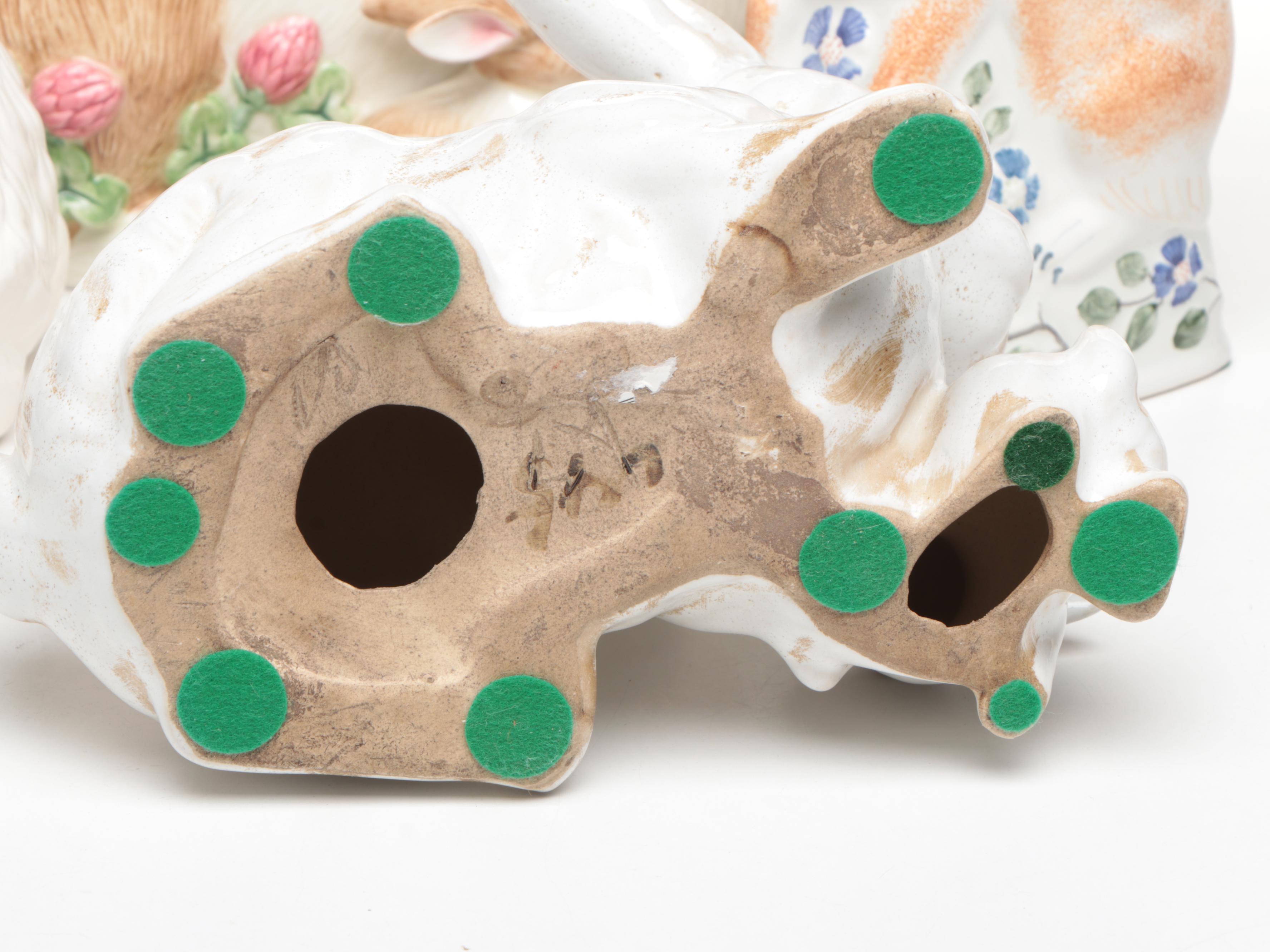 Fitz & Floyd "Botanical Bunny" Cookie Jar with Rye Pottery and Other Rabbits