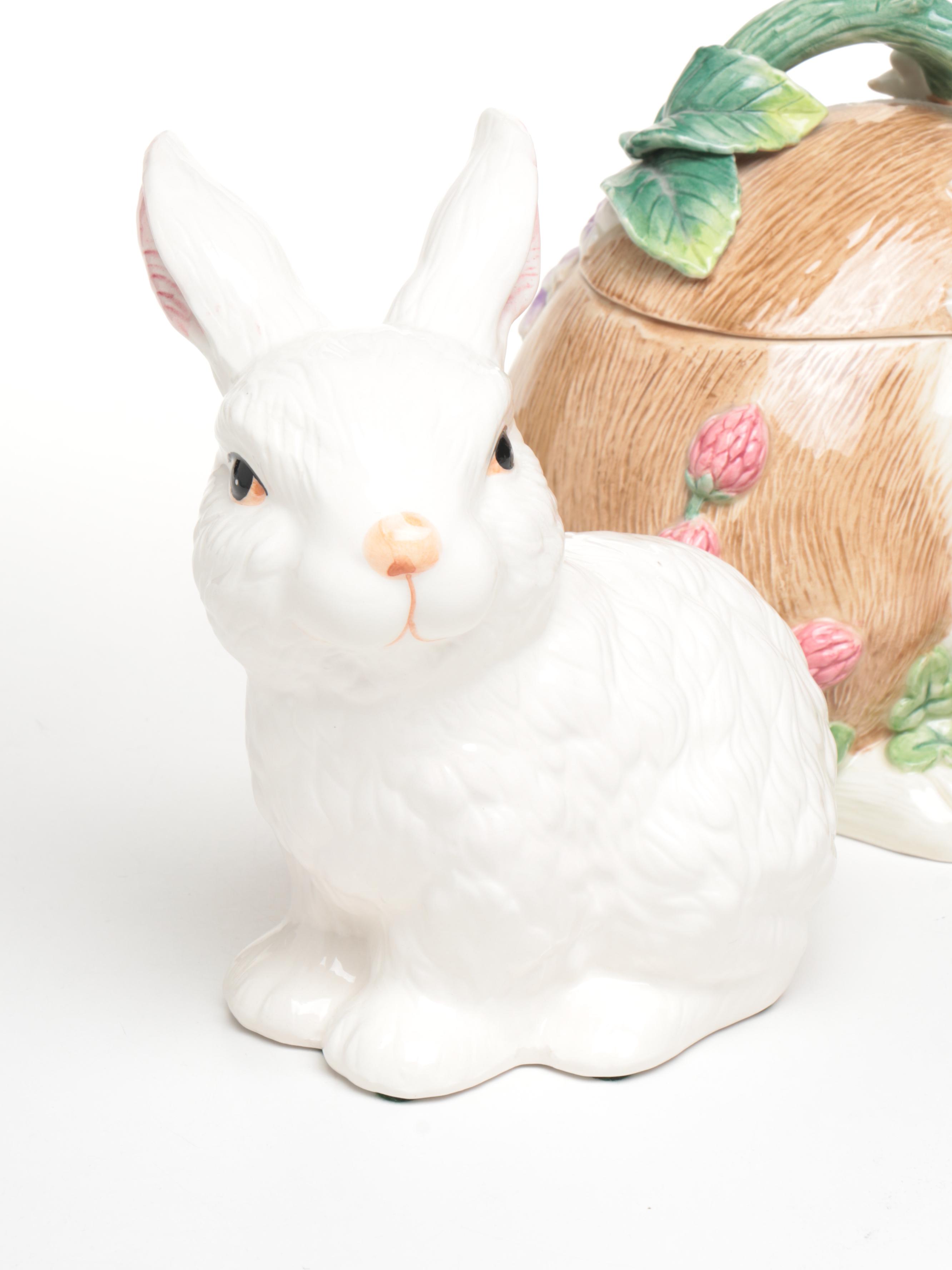 Fitz & Floyd "Botanical Bunny" Cookie Jar with Rye Pottery and Other Rabbits