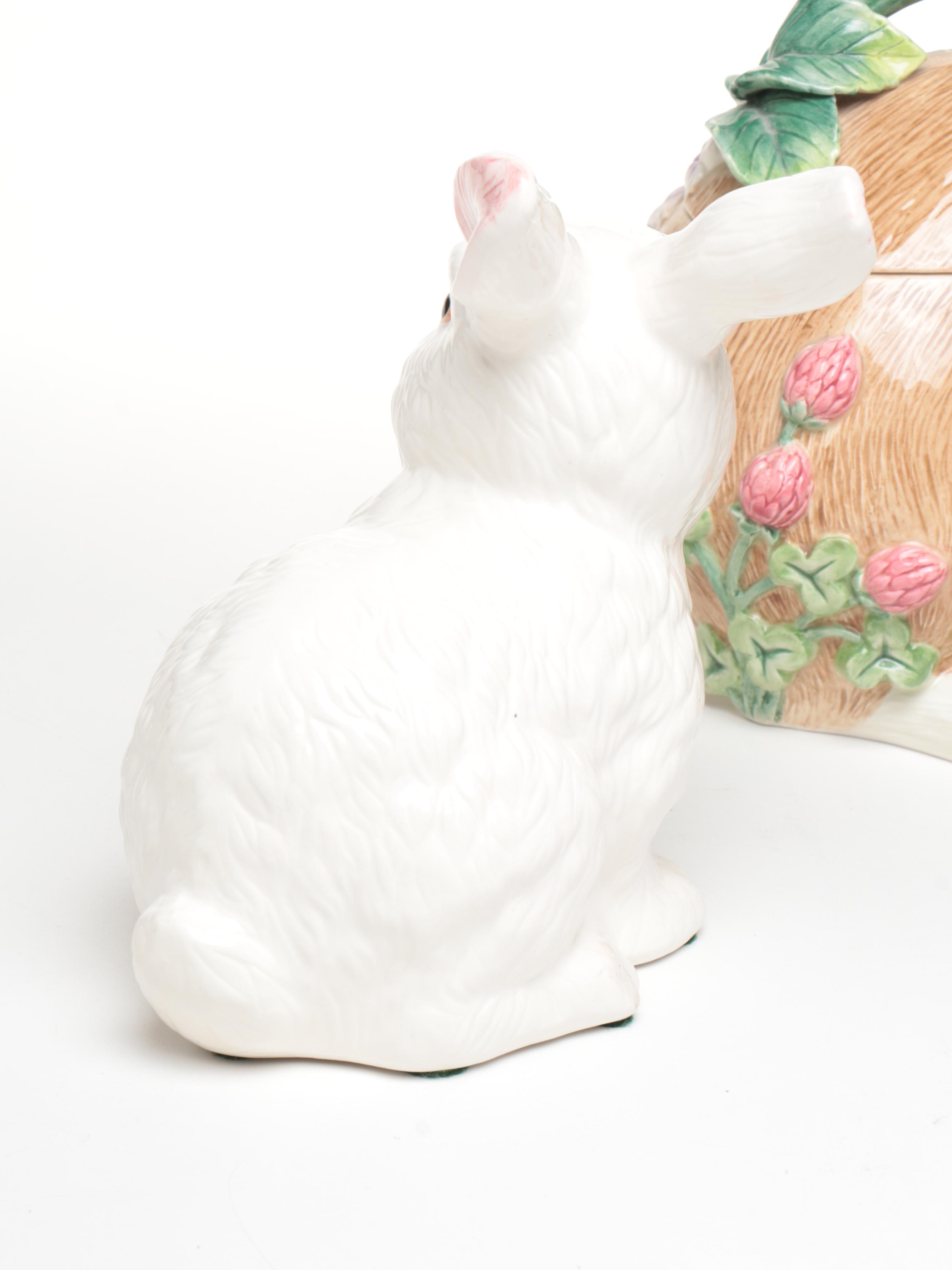 Fitz & Floyd "Botanical Bunny" Cookie Jar with Rye Pottery and Other Rabbits