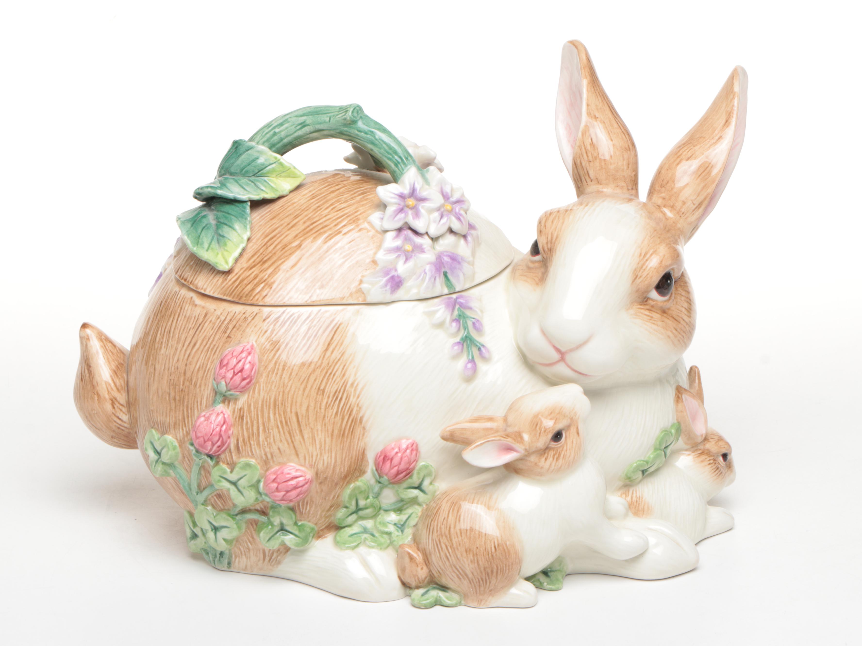 Fitz & Floyd "Botanical Bunny" Cookie Jar with Rye Pottery and Other Rabbits