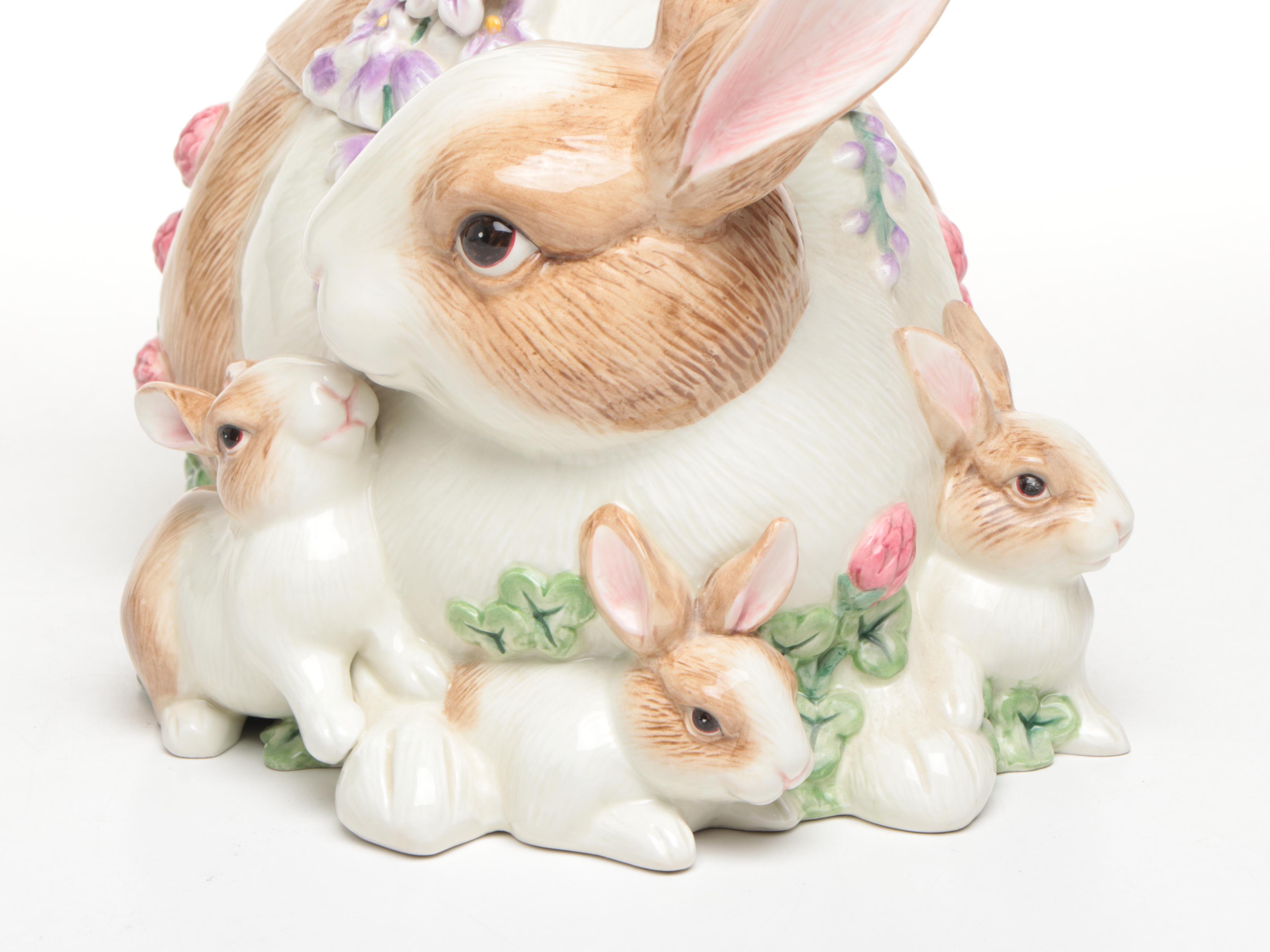 Fitz & Floyd "Botanical Bunny" Cookie Jar with Rye Pottery and Other Rabbits