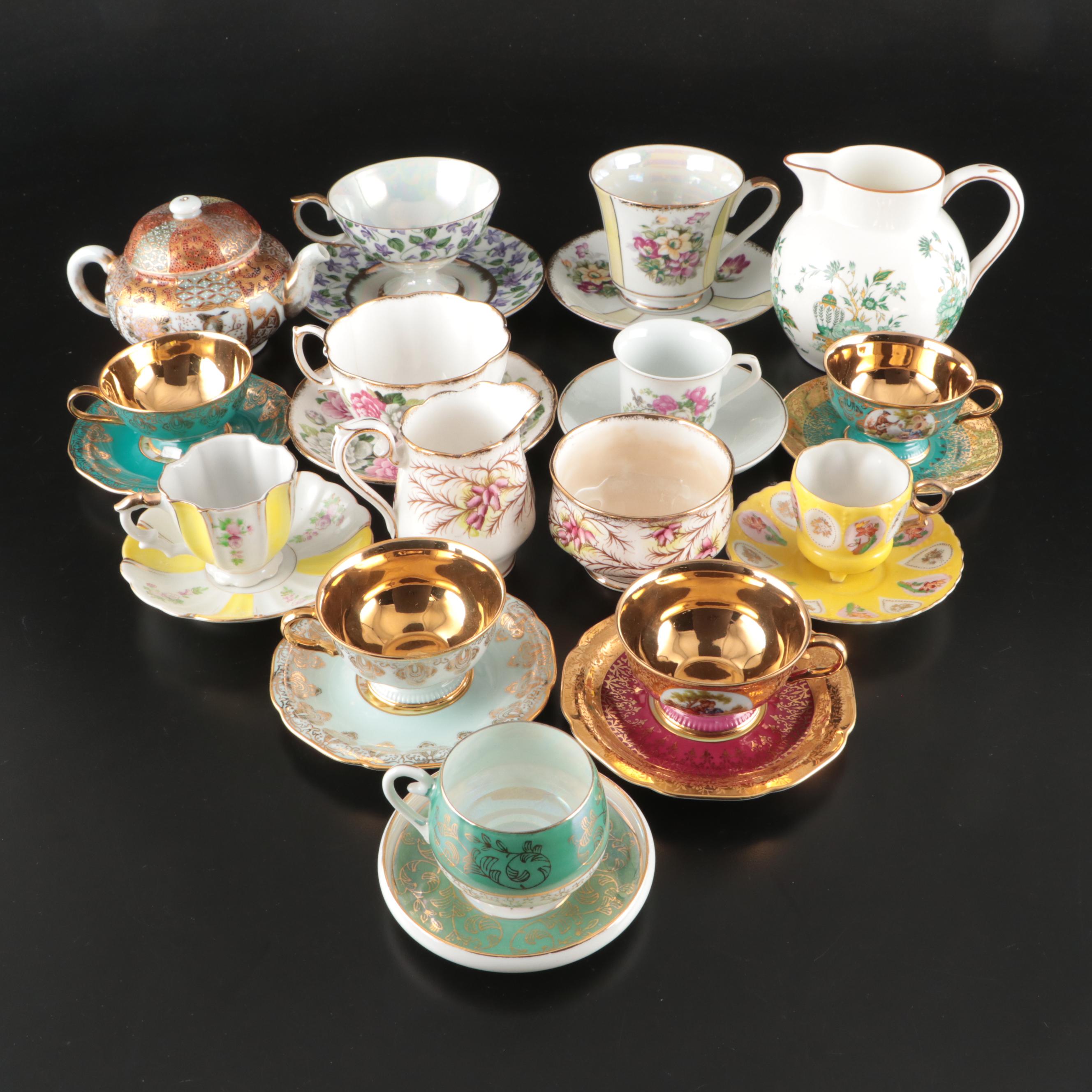 Japanese Satsuma Teapot with Other Demitasse and Teacups, 20th Century