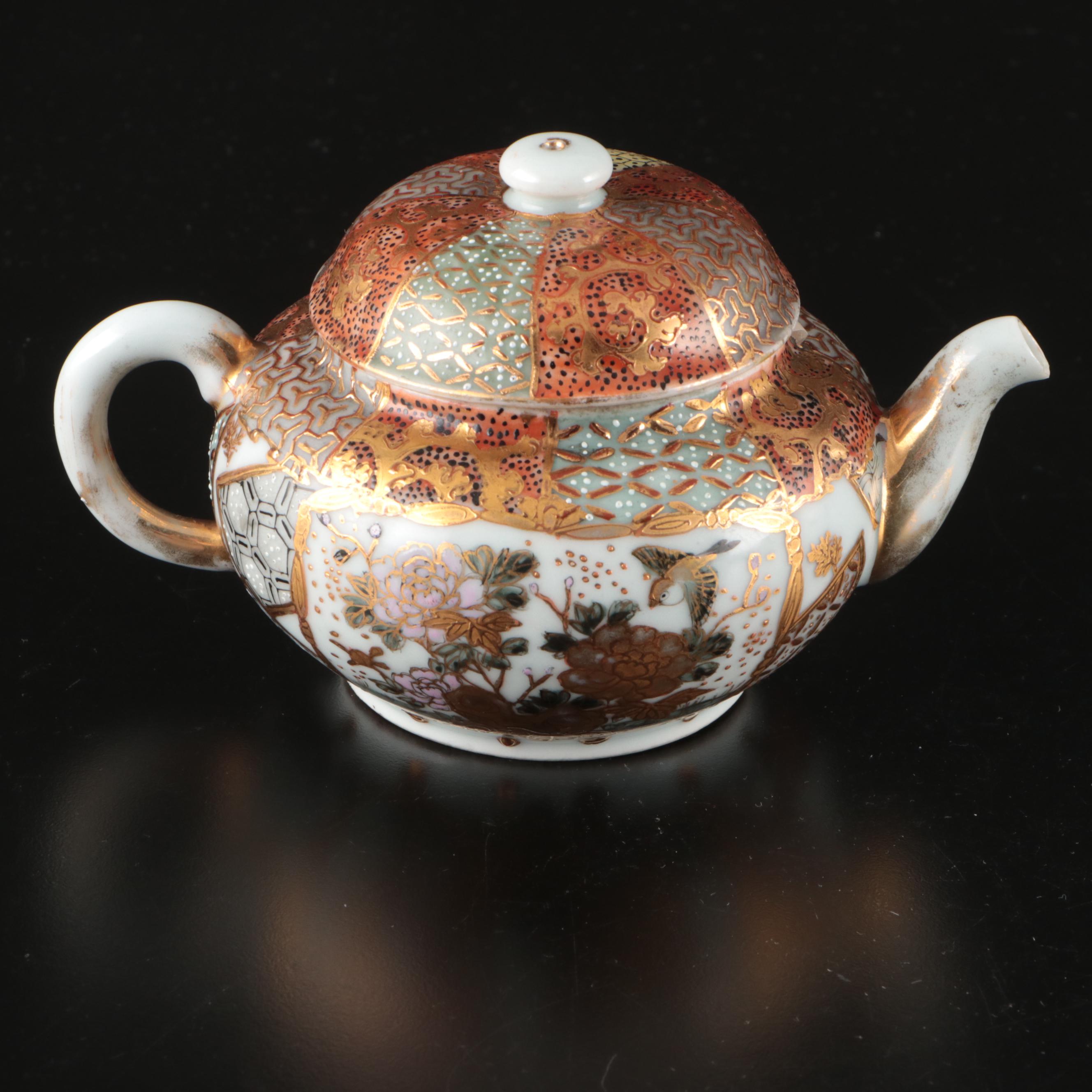 Japanese Satsuma Teapot with Other Demitasse and Teacups, 20th Century