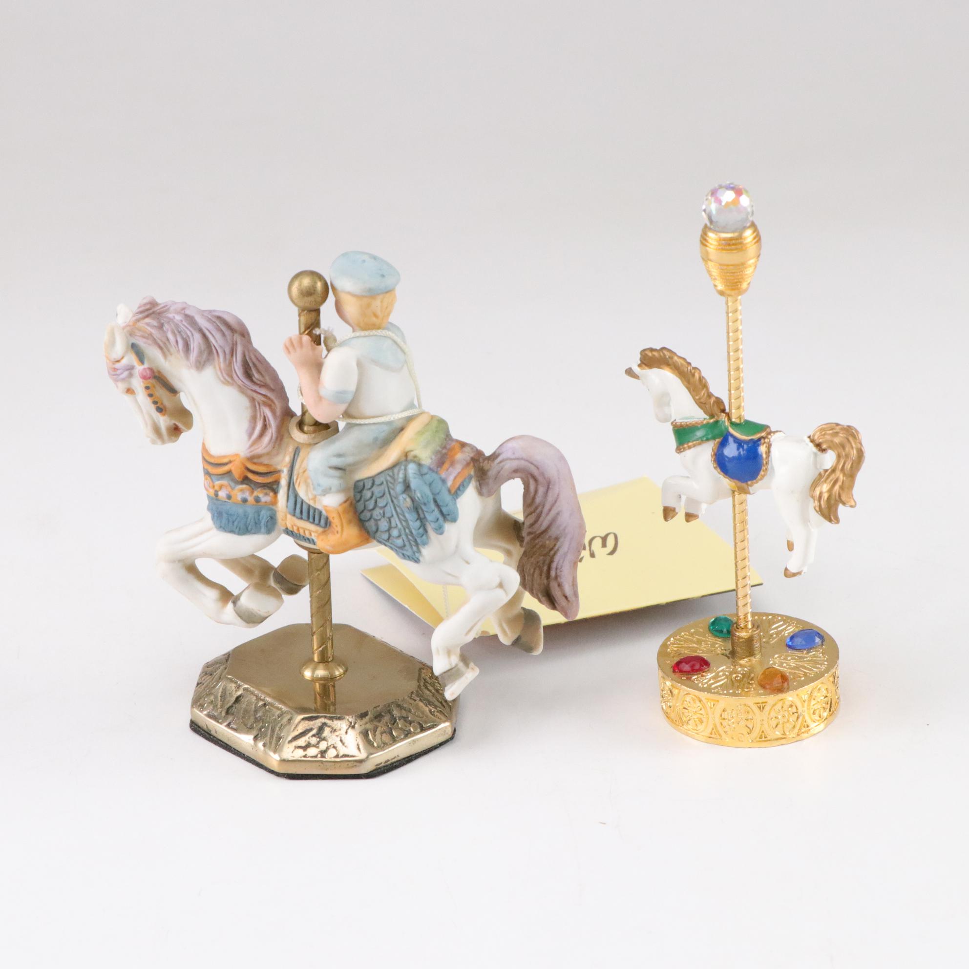 Chokin 24K Gold Accented Plate & Carousel Horse Figurines