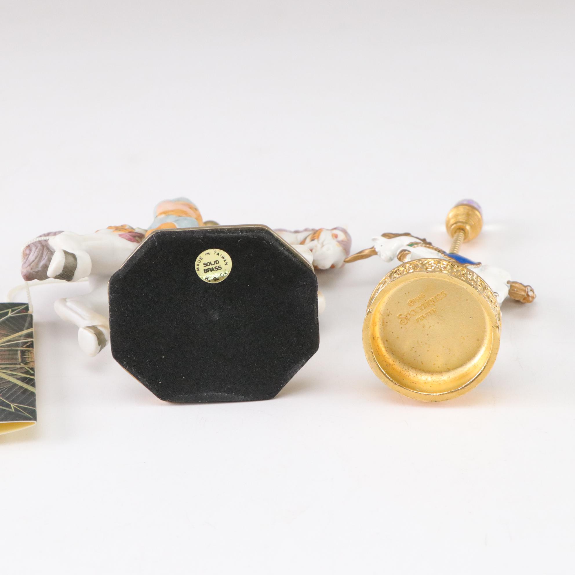 Chokin 24K Gold Accented Plate & Carousel Horse Figurines