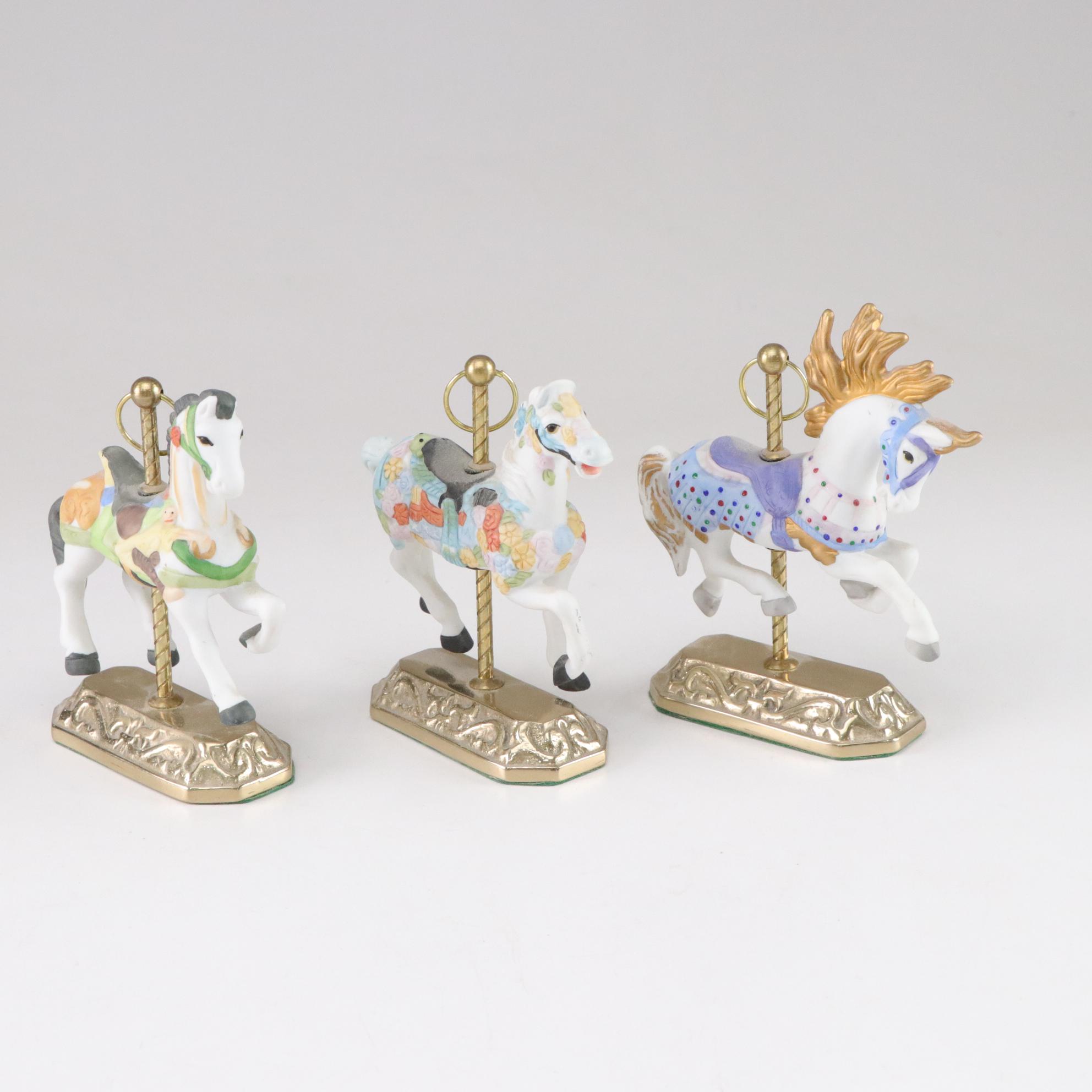 Chokin 24K Gold Accented Plate & Carousel Horse Figurines