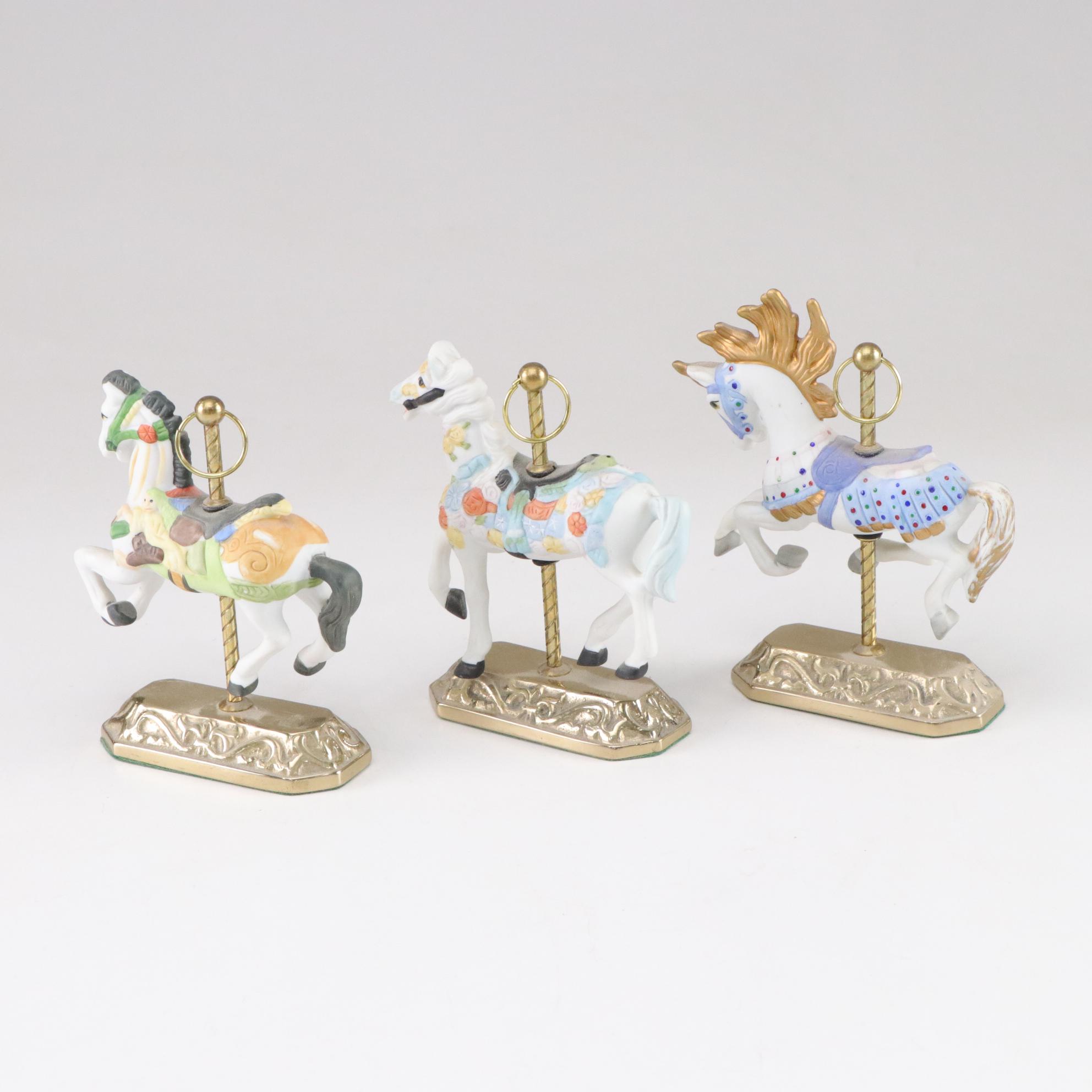 Chokin 24K Gold Accented Plate & Carousel Horse Figurines