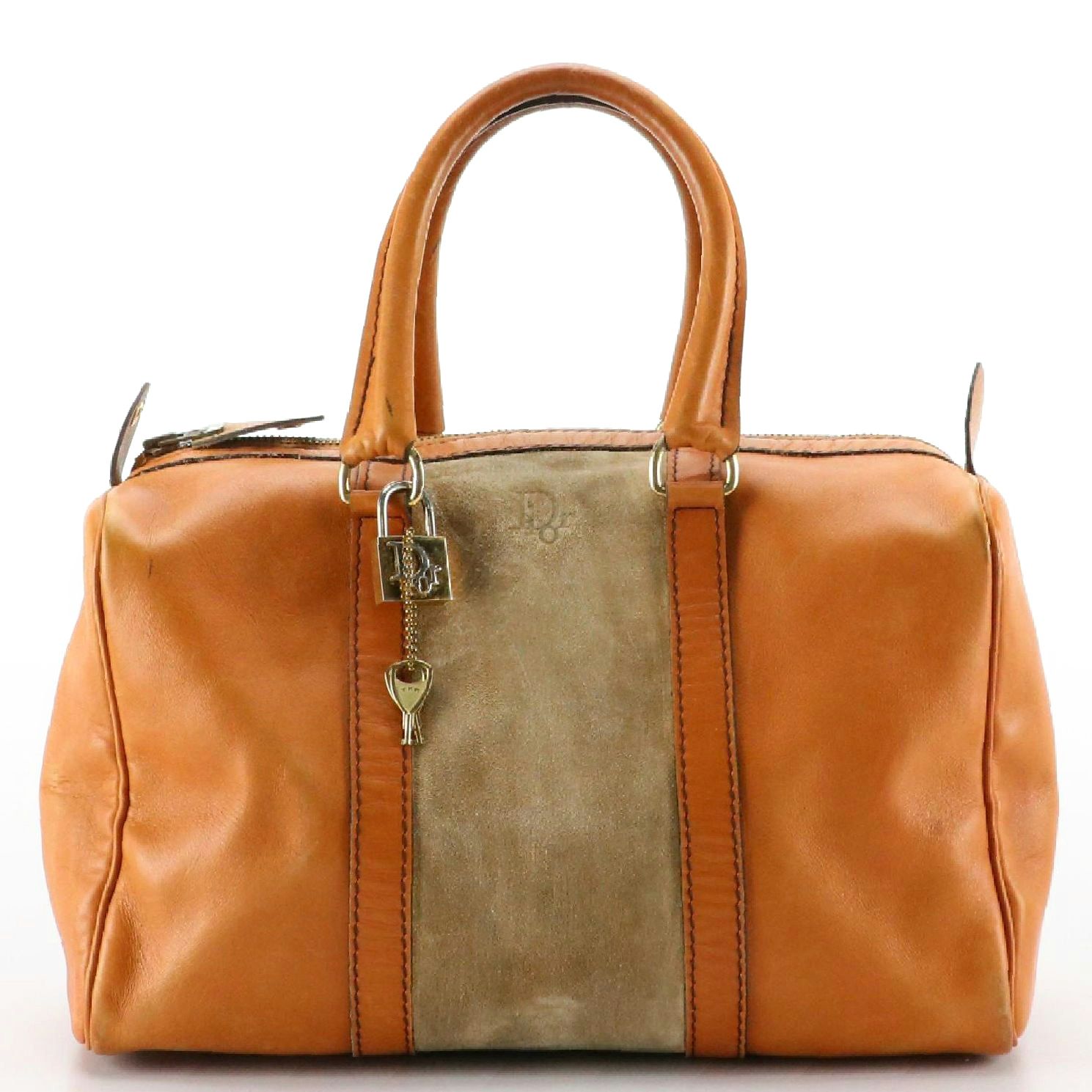 Christian Dior Boston Bag in Tan Leather and Suede