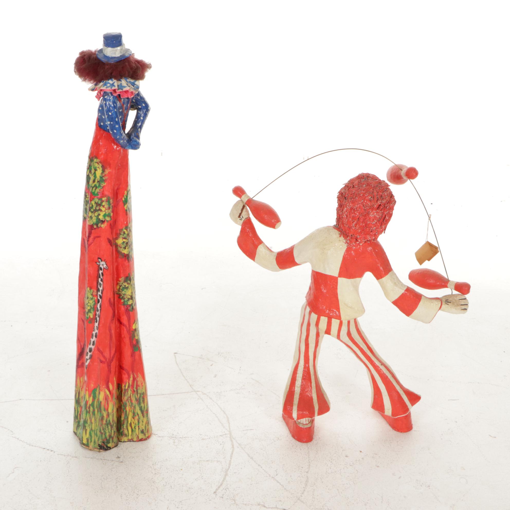 Jo Shenkel Papier-Mâché Juggling Clown and Giraffe Pants Clown from Mexico
