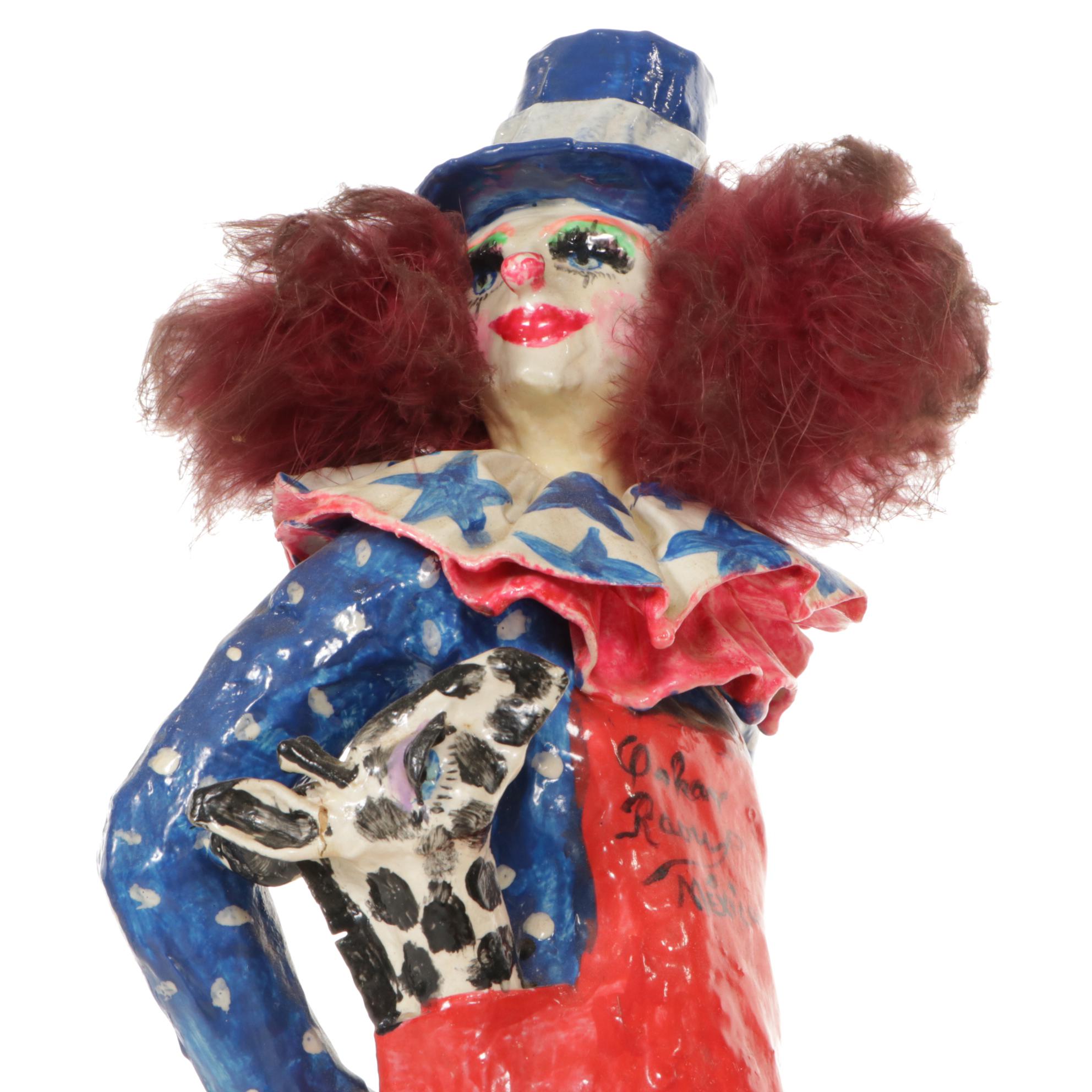Jo Shenkel Papier-Mâché Juggling Clown and Giraffe Pants Clown from Mexico
