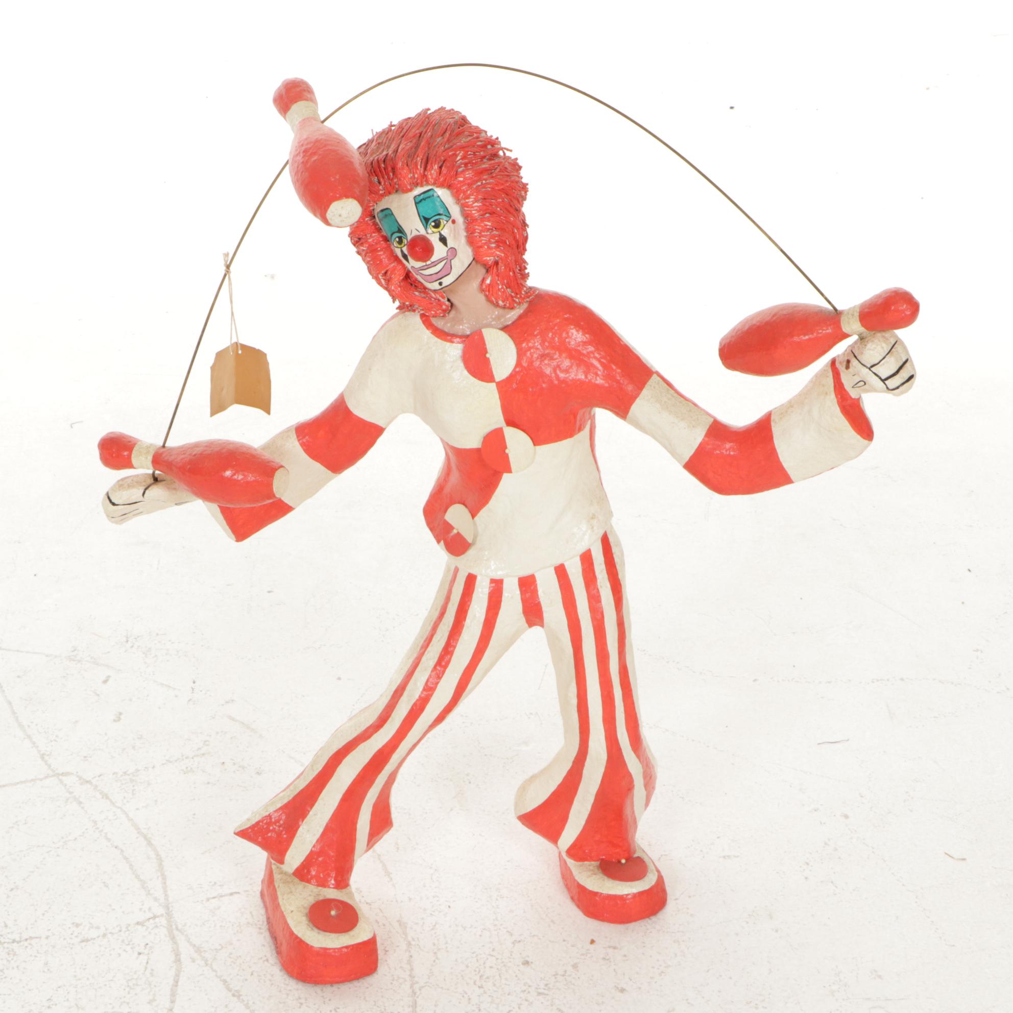 Jo Shenkel Papier-Mâché Juggling Clown and Giraffe Pants Clown from Mexico