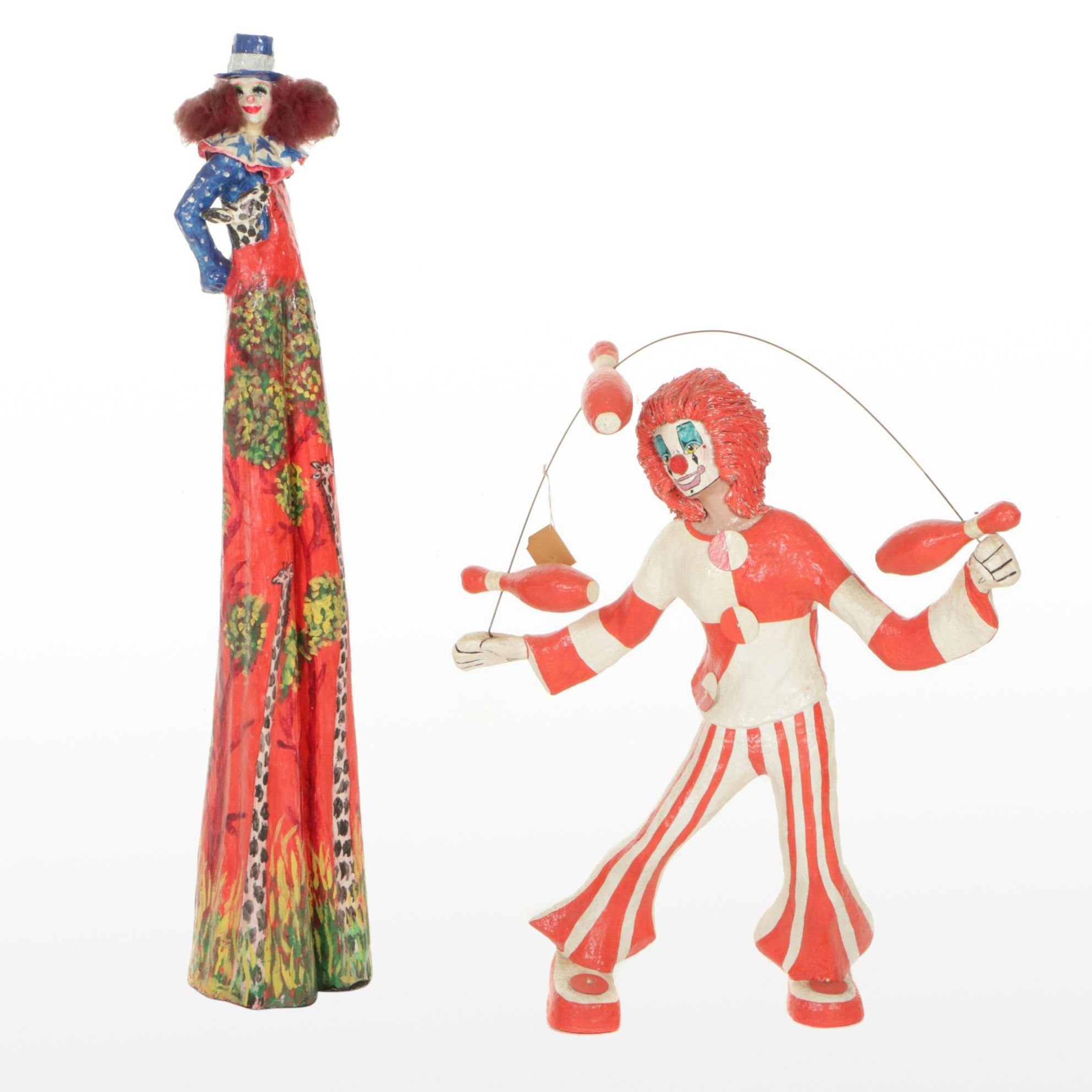 Jo Shenkel Papier-Mâché Juggling Clown and Giraffe Pants Clown from Mexico