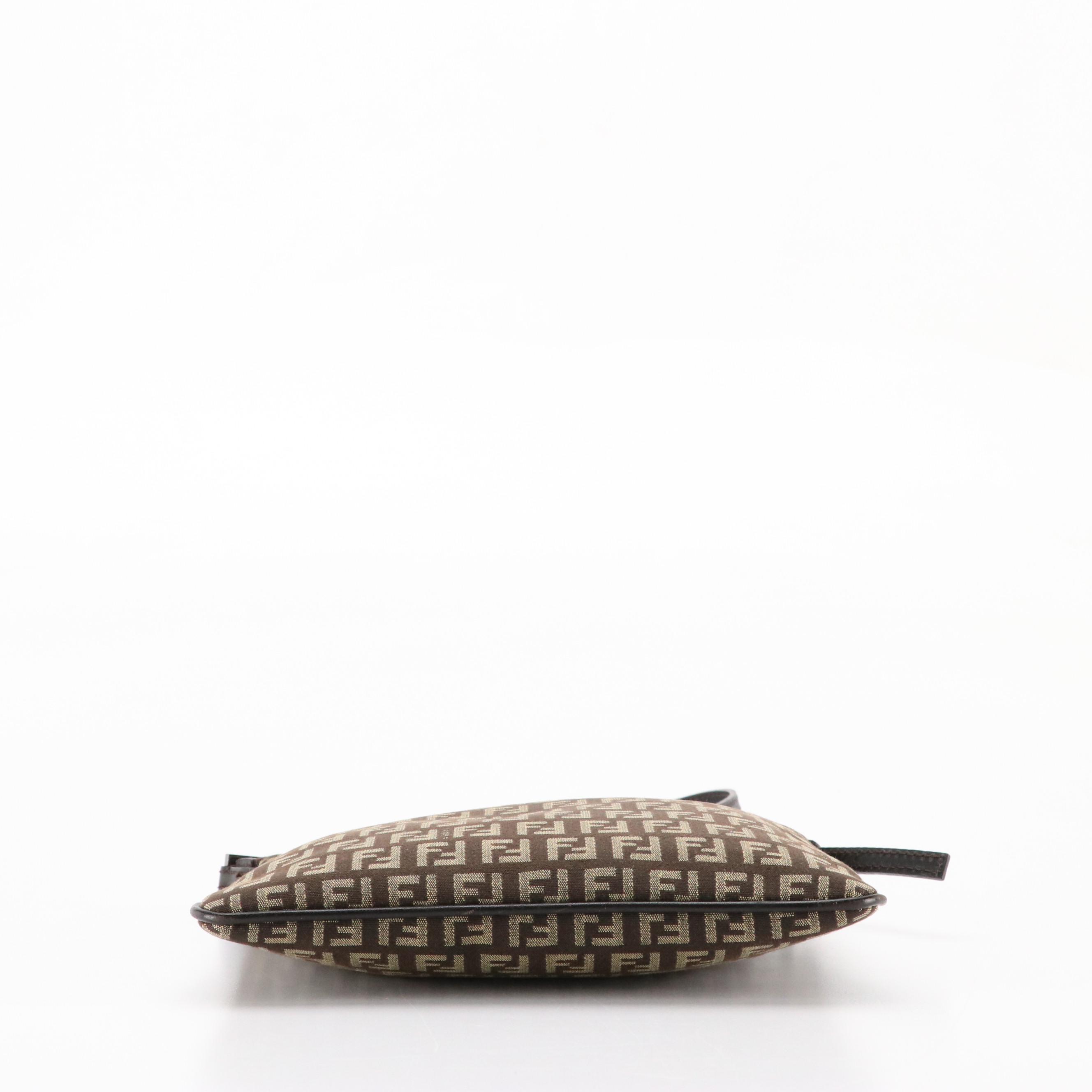 Fendi Flat Crossbody Bag in Brown Zucchino Canvas and Leather Trim