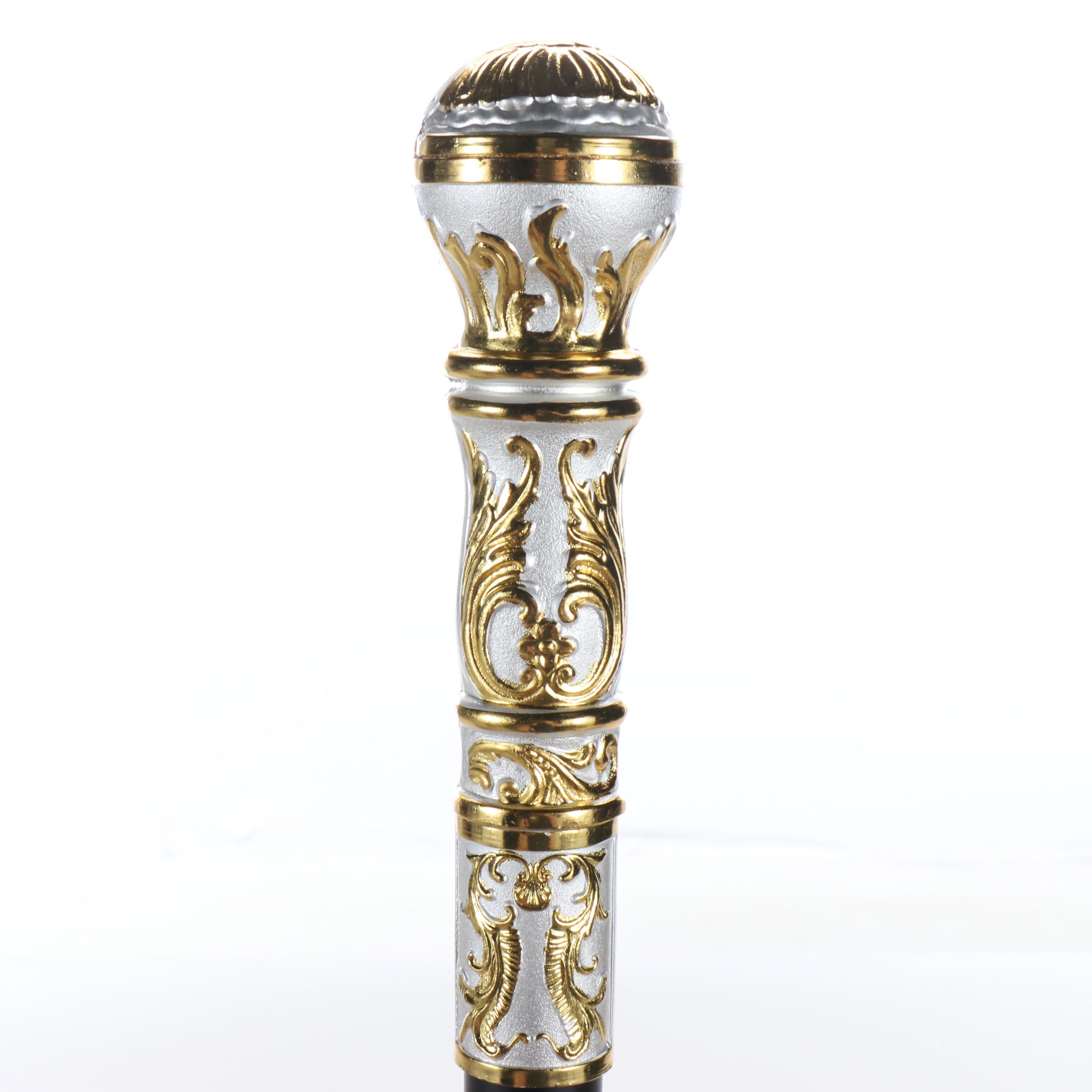 Scrolling Acanthus Two-Tone Knob Handled Sword Cane
