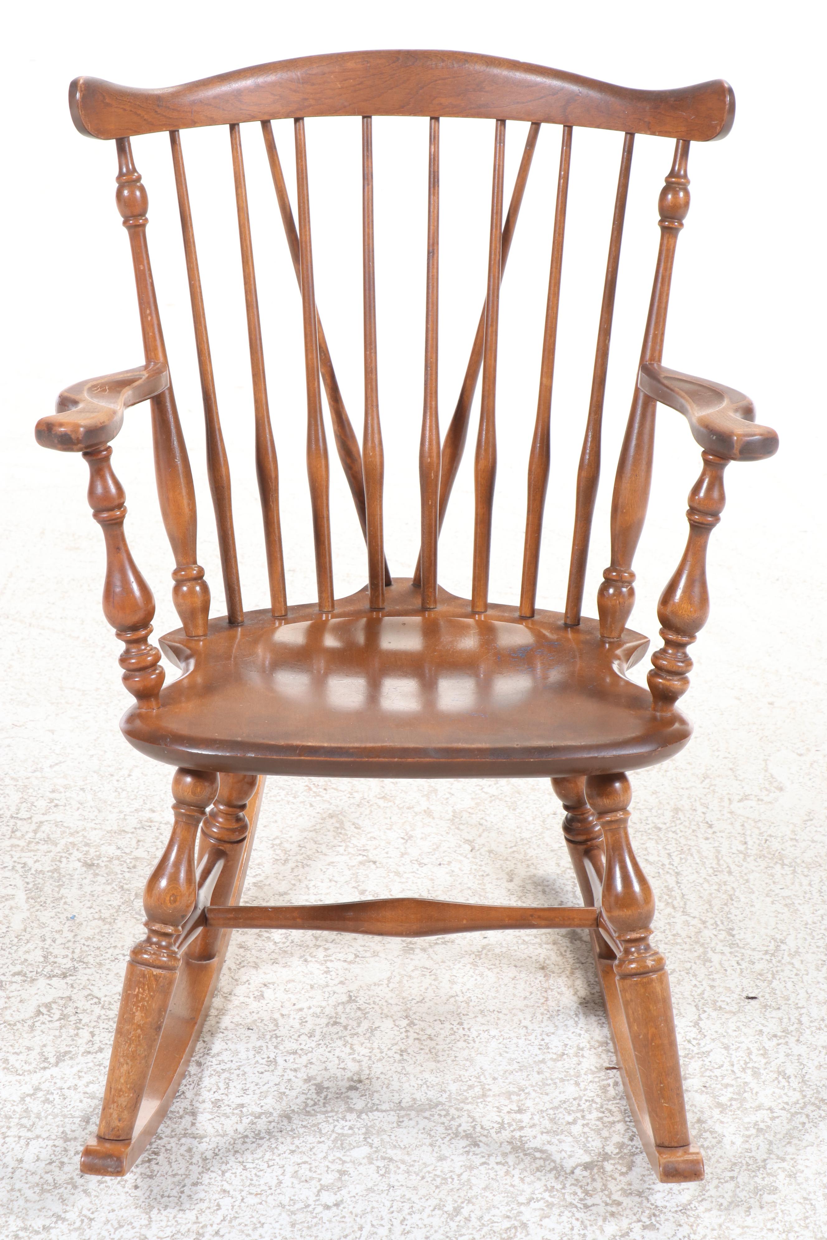 American Colonial Style Maple Brace-Back Windsor Rocking Chair