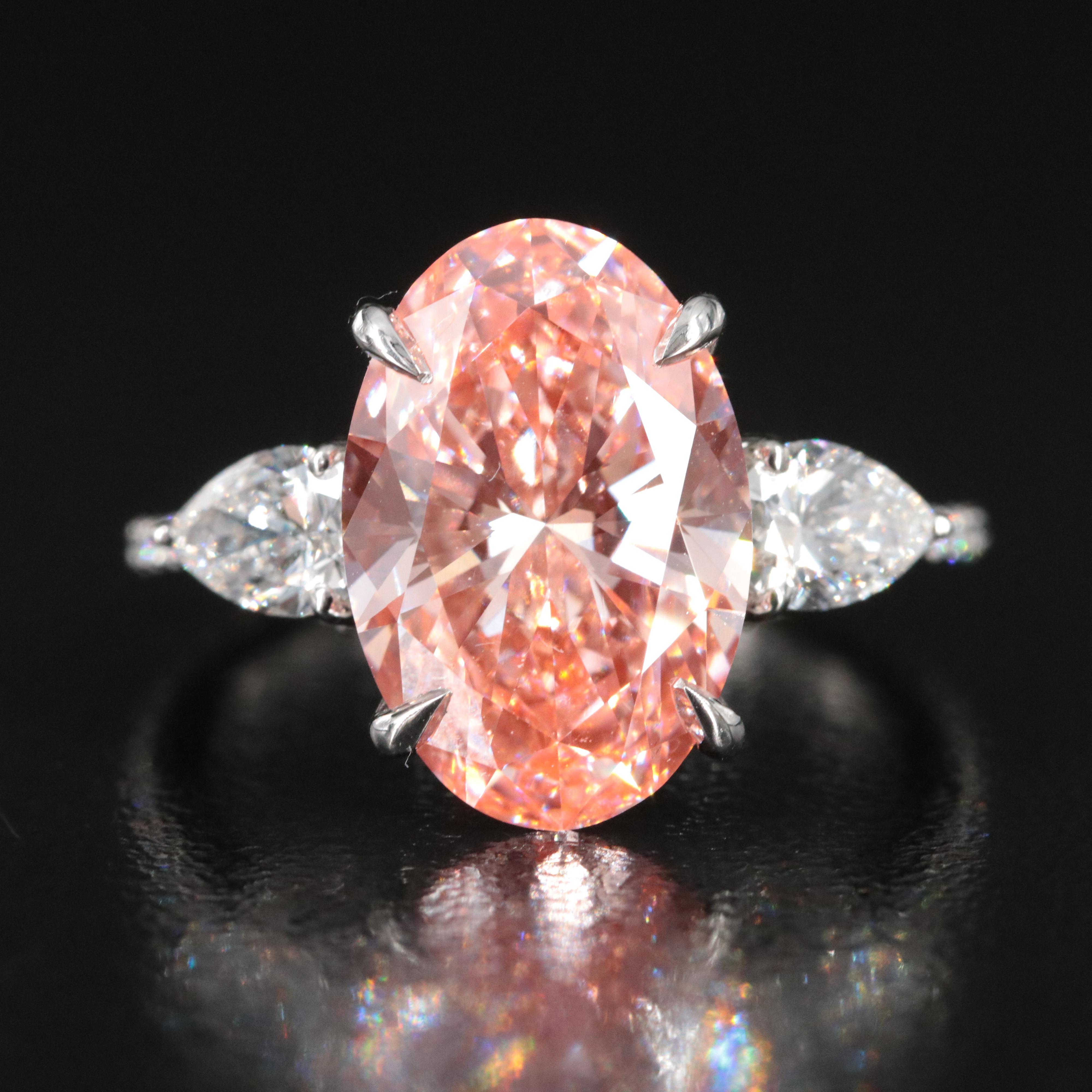 Platinum 5.93 CTW Lab Grown Diamond Ring with IGI Report and Fancy Center