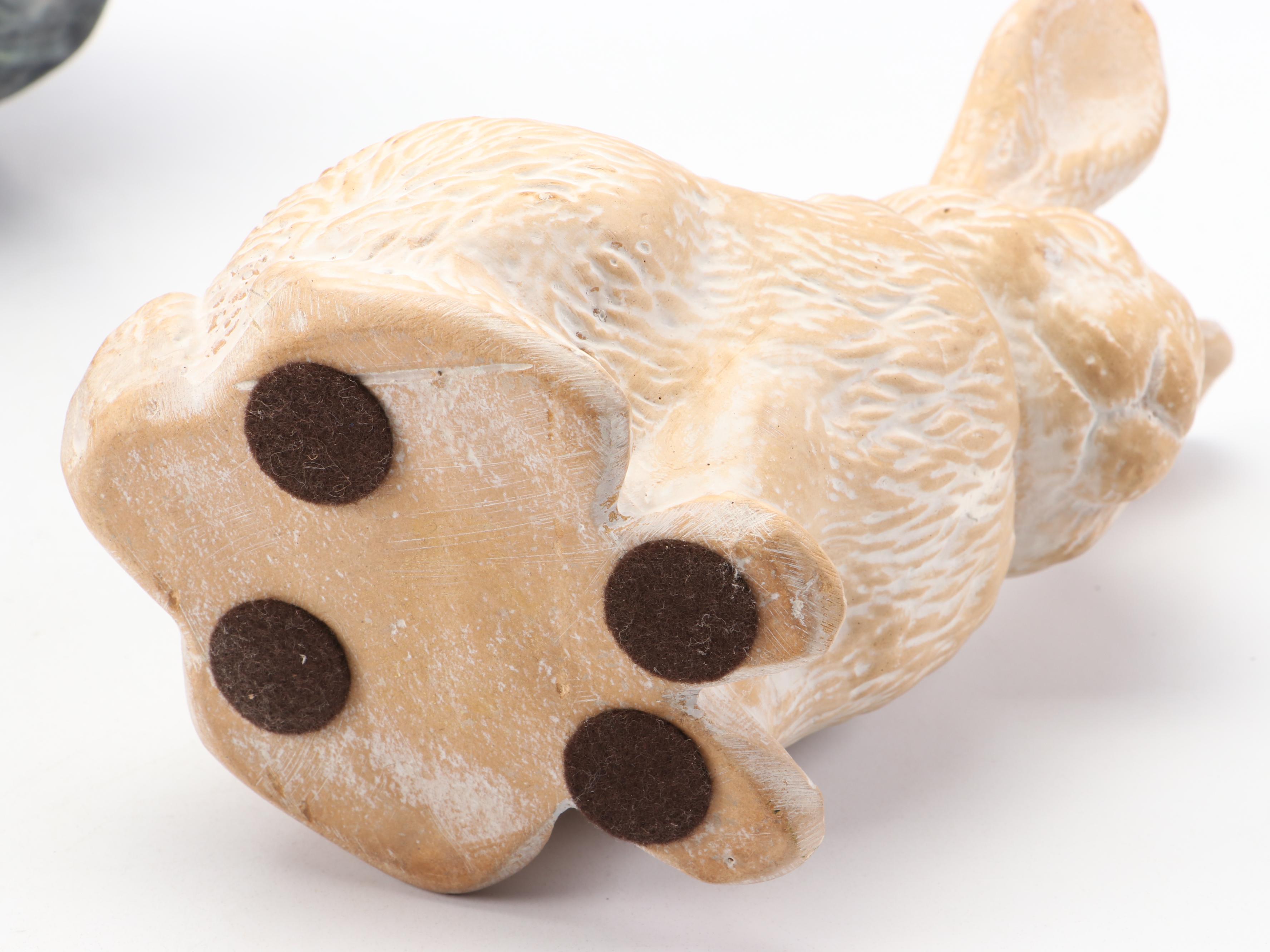 Resin Rabbit and Cabbage Planter with Pair of Ceramic Rabbits