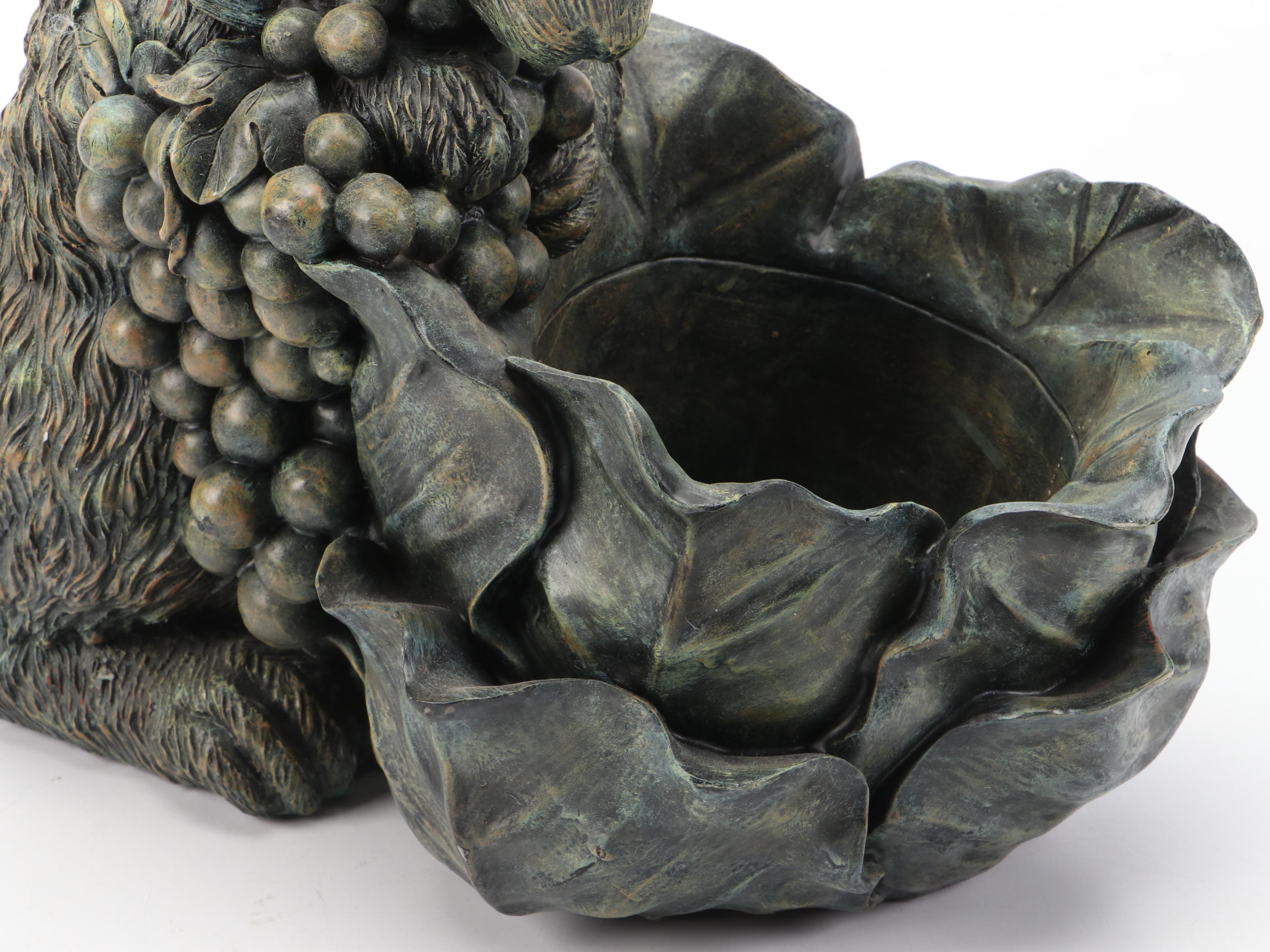 Resin Rabbit and Cabbage Planter with Pair of Ceramic Rabbits