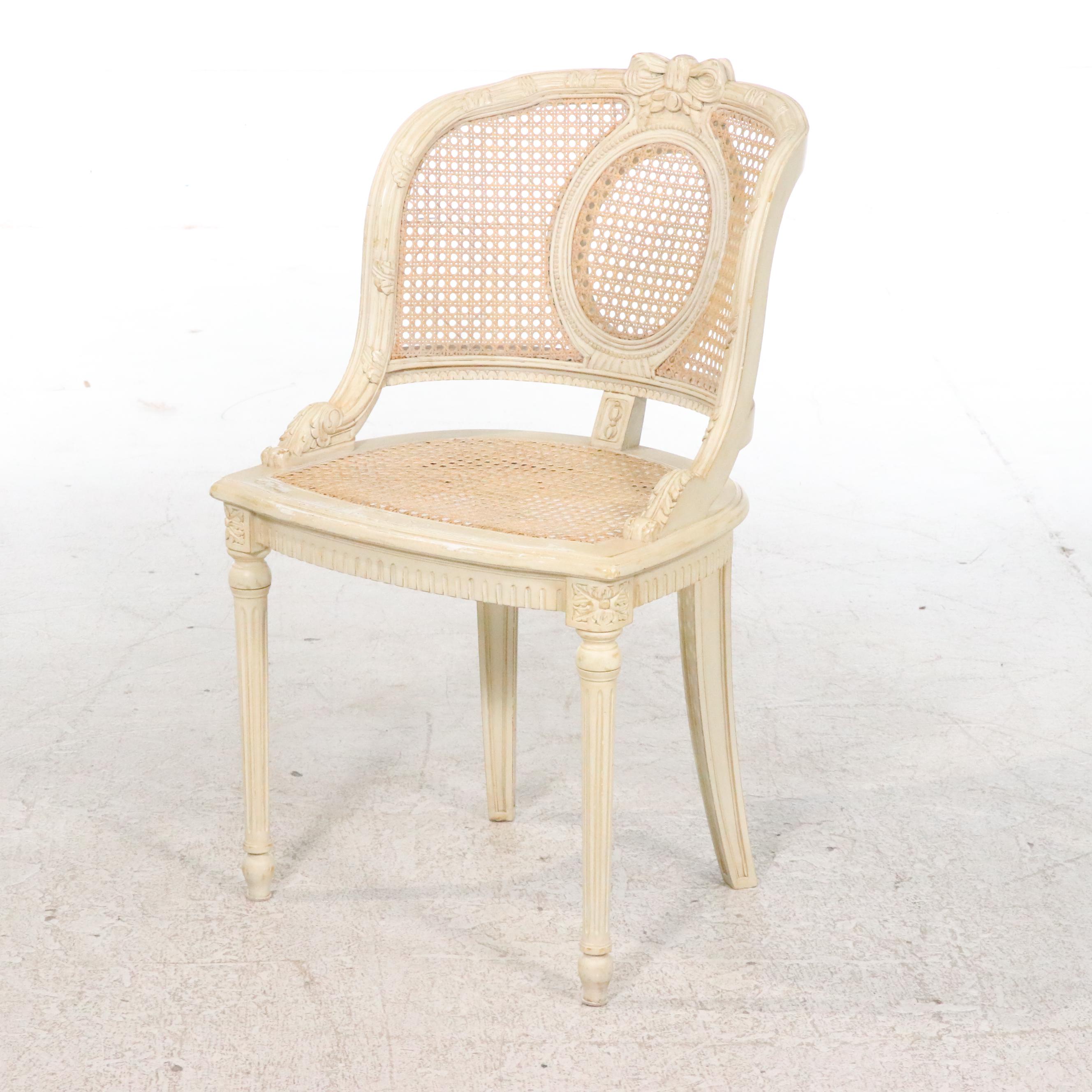 French Provincial Style Painted Wood and Caned Side Chair, Late 20th Century