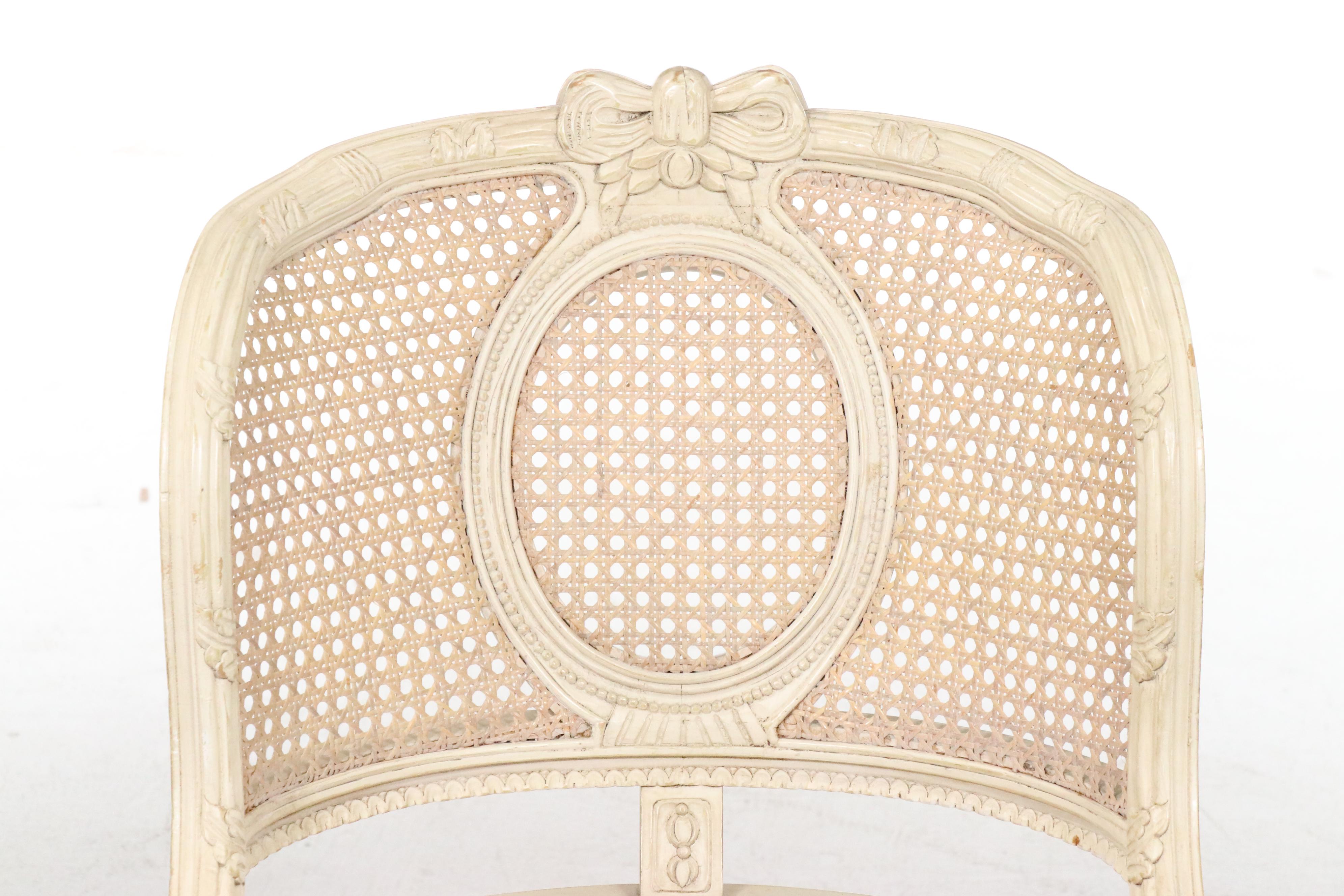 French Provincial Style Painted Wood and Caned Side Chair, Late 20th Century