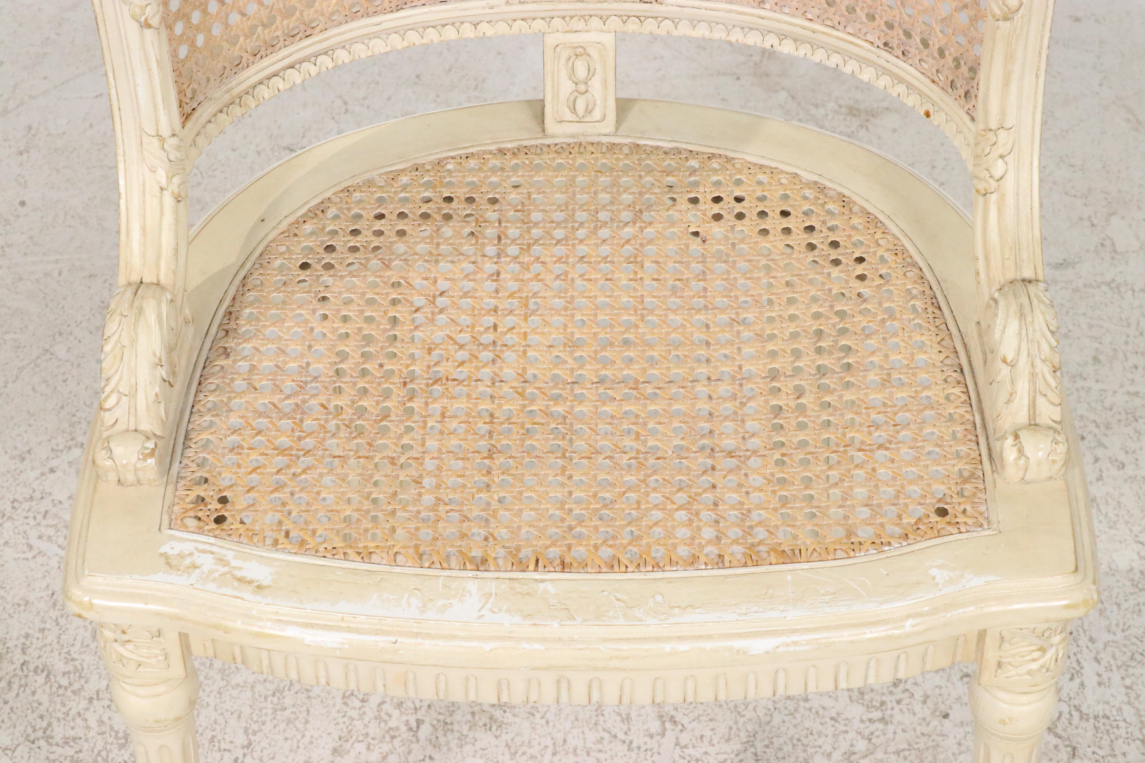 French Provincial Style Painted Wood and Caned Side Chair, Late 20th Century