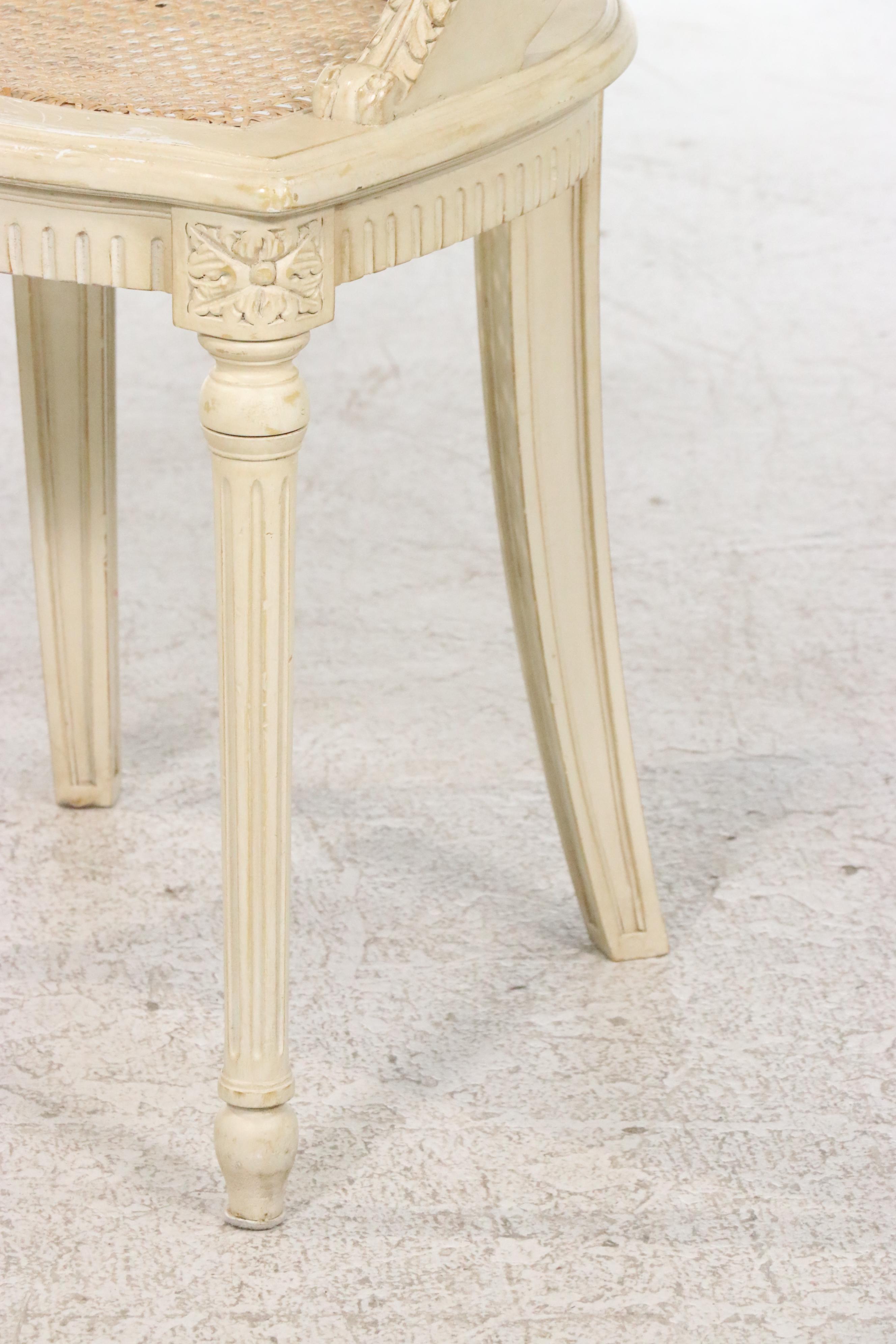 French Provincial Style Painted Wood and Caned Side Chair, Late 20th Century