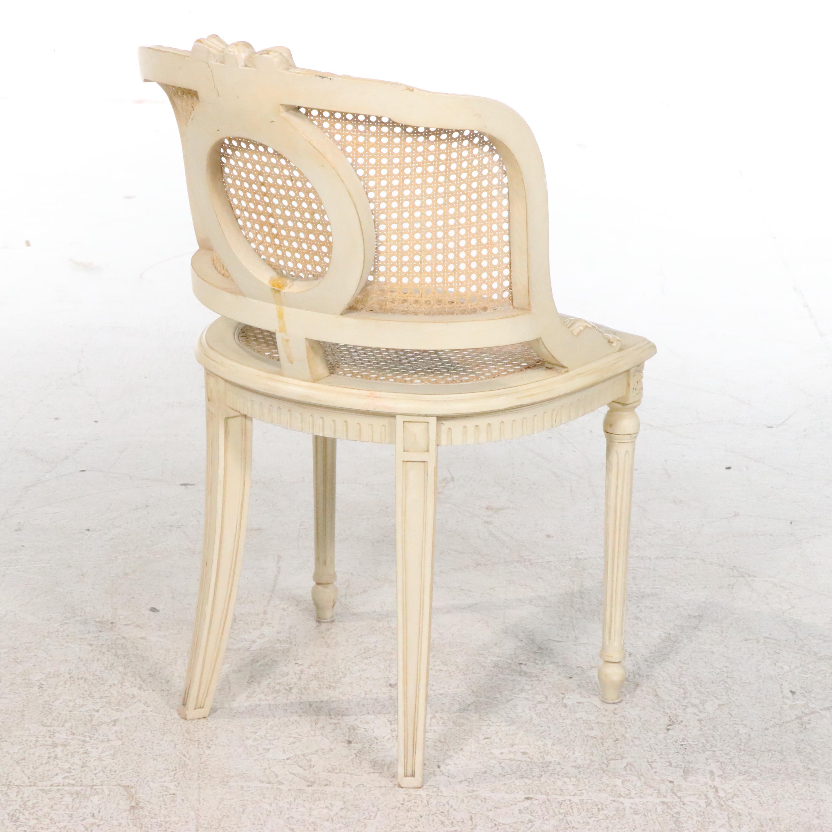 French Provincial Style Painted Wood and Caned Side Chair, Late 20th Century