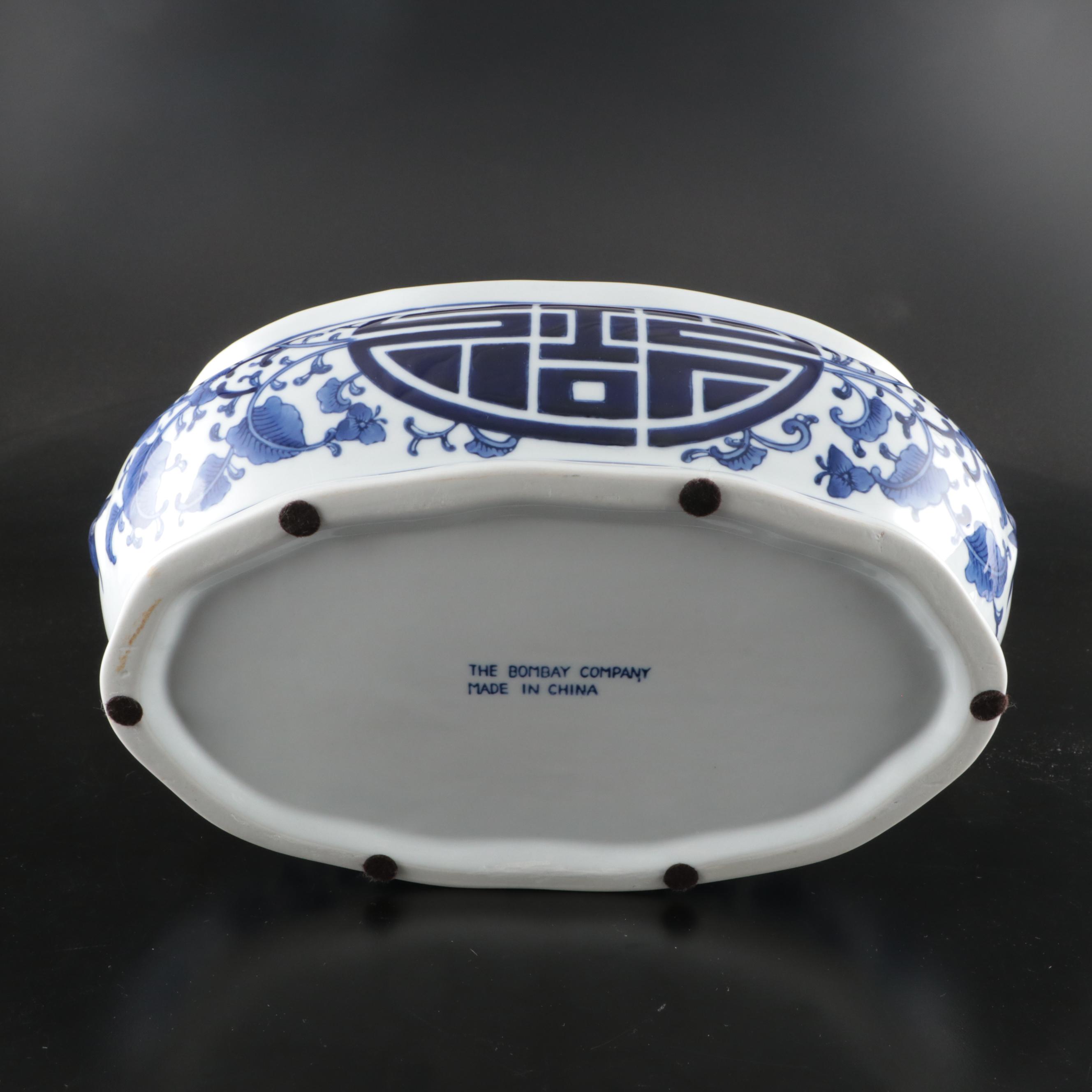 Bombay Blue and White "Double Happiness" Porcelain Planter and Bowl with Stands