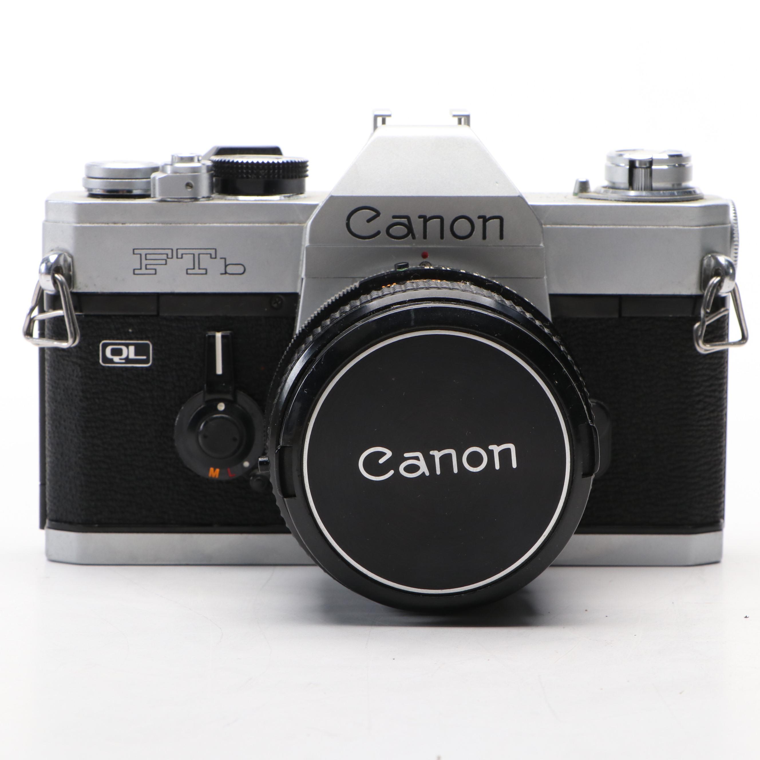 Canon FTb QL SLR and Kodak Target Six-20 Box Camera, Mid to Late 20th Century