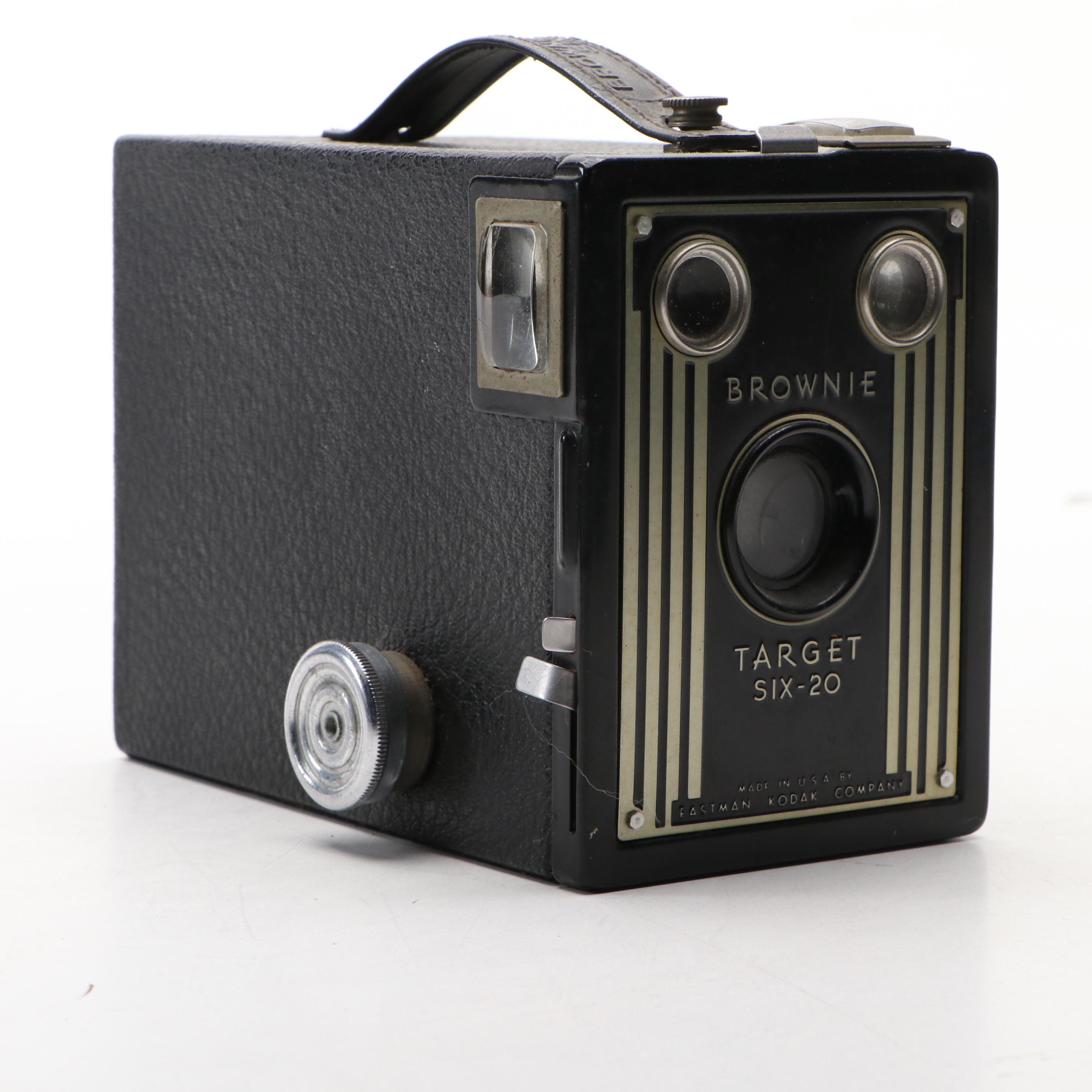 Canon FTb QL SLR and Kodak Target Six-20 Box Camera, Mid to Late 20th Century