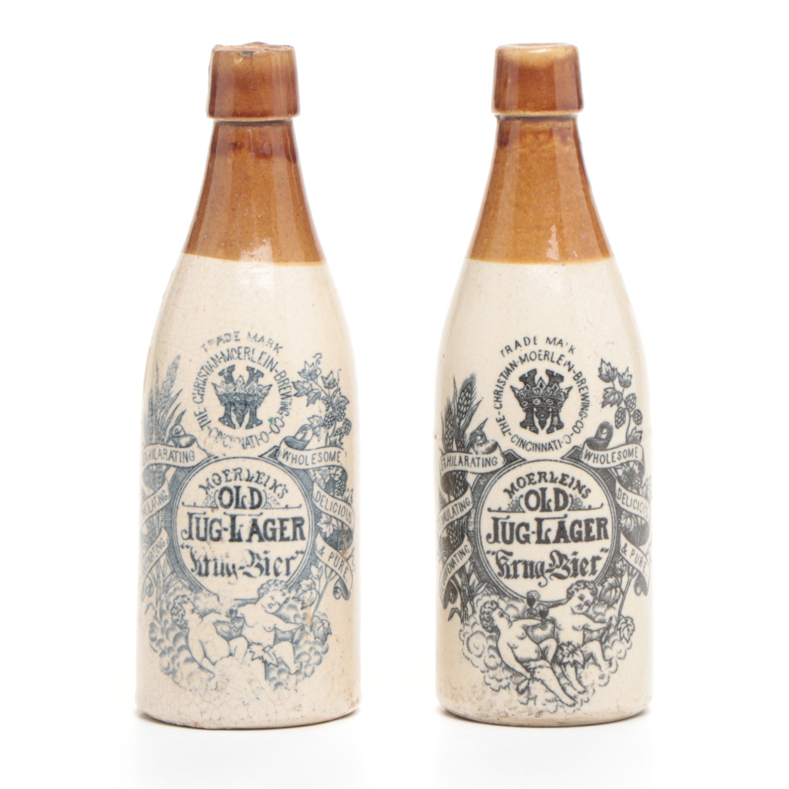 Moerlein's Old Jug-Lager Salt Glazed Stoneware Bottles, Late 19th C.