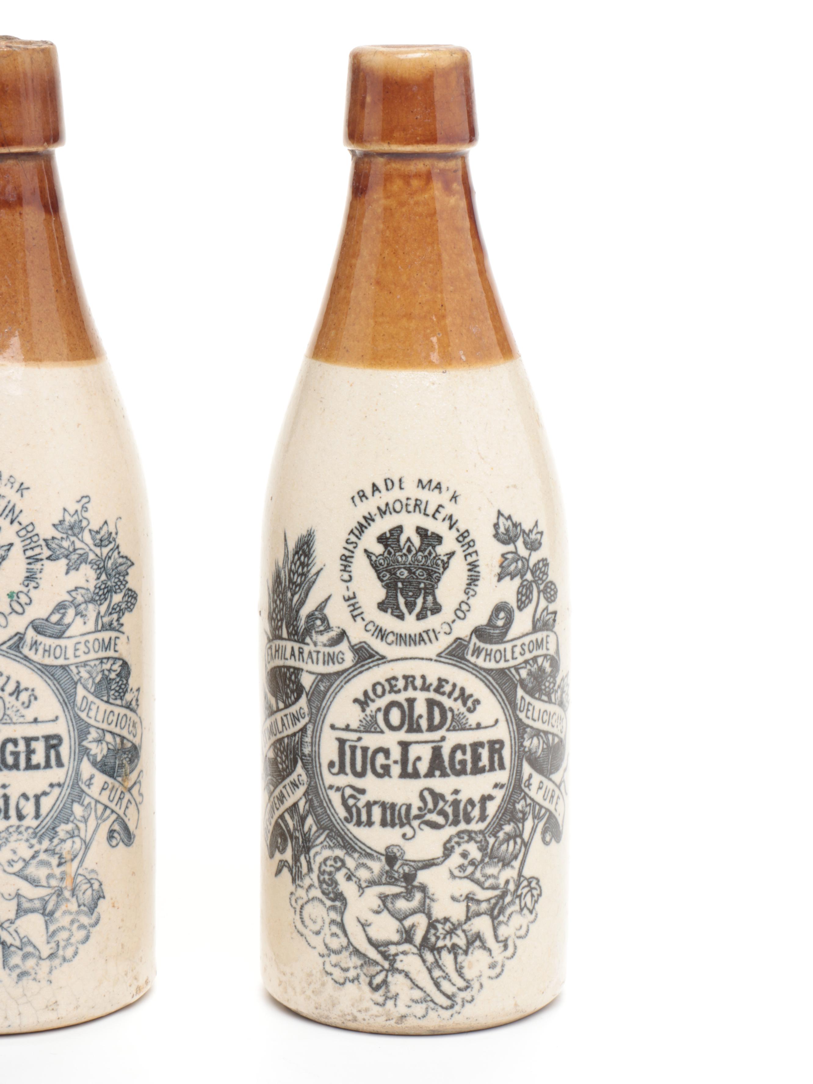 Moerlein's Old Jug-Lager Salt Glazed Stoneware Bottles, Late 19th C.