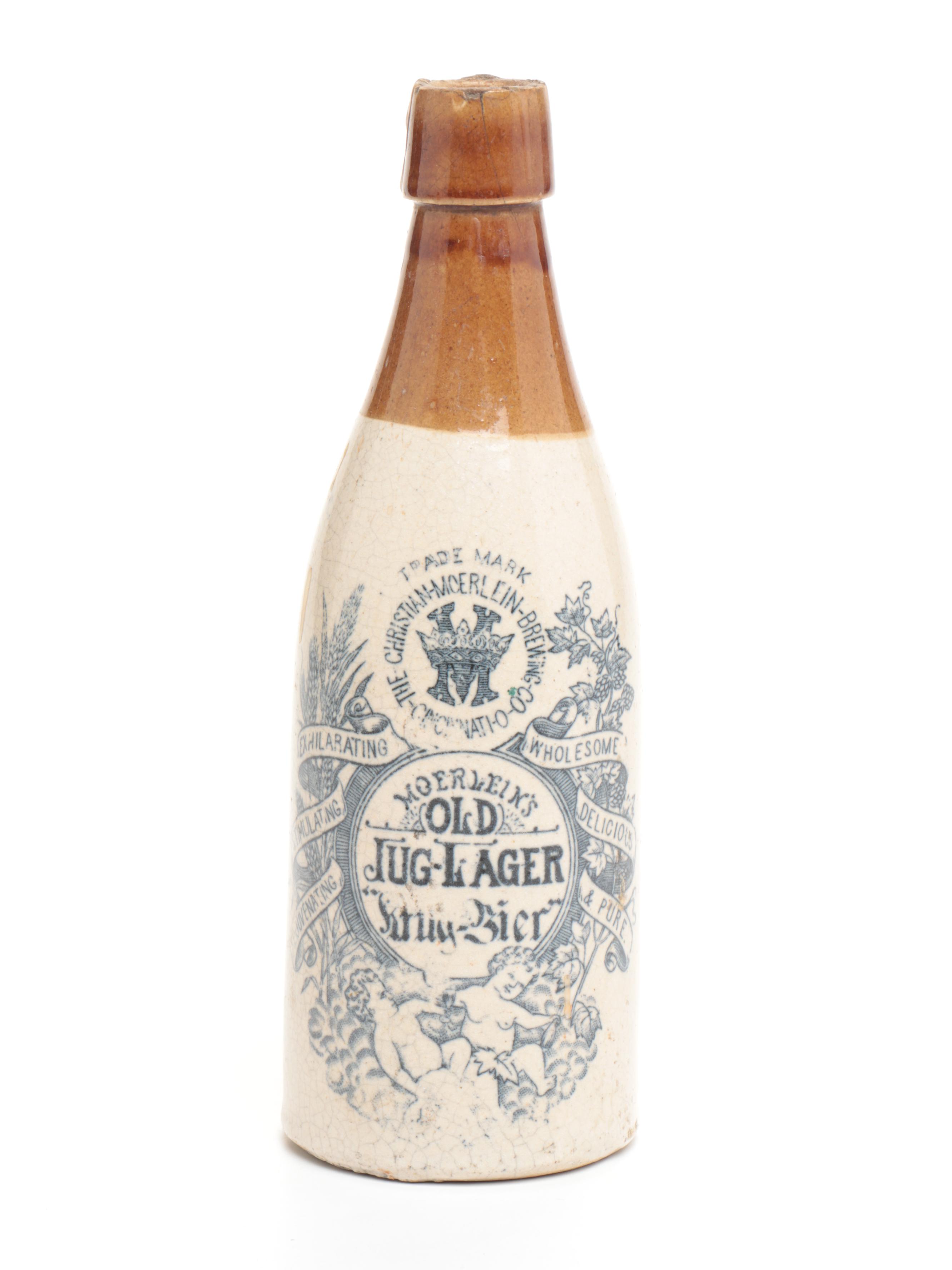 Moerlein's Old Jug-Lager Salt Glazed Stoneware Bottles, Late 19th C.
