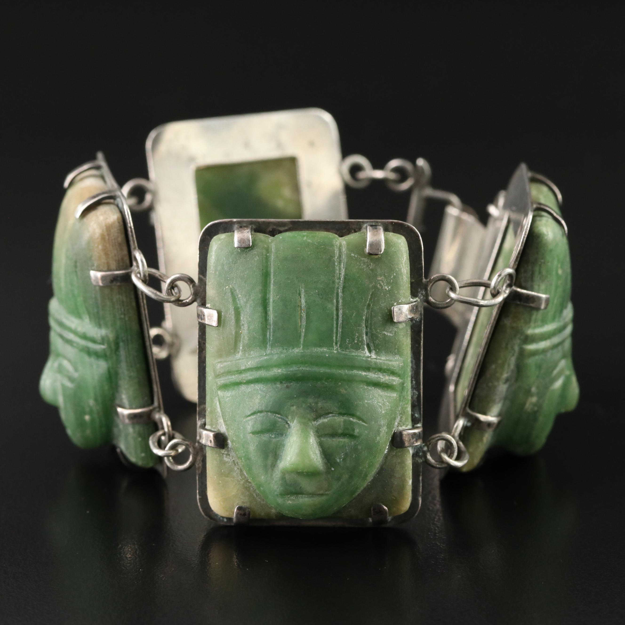 Mexican Sterling Calcite Figural Panel Bracelet