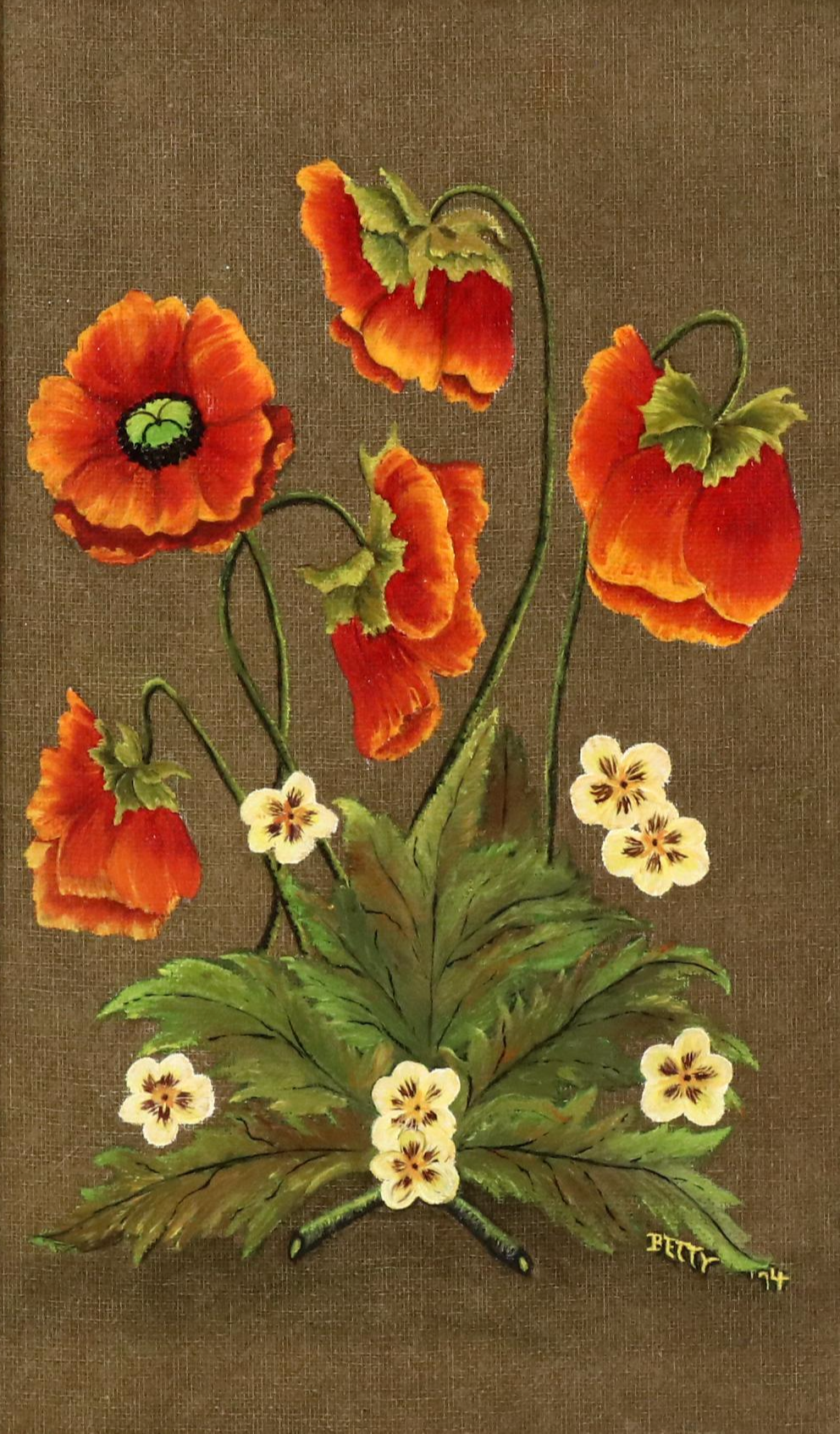 Betty Letscher Oil Painting Still Life with Red Poppies, 1974