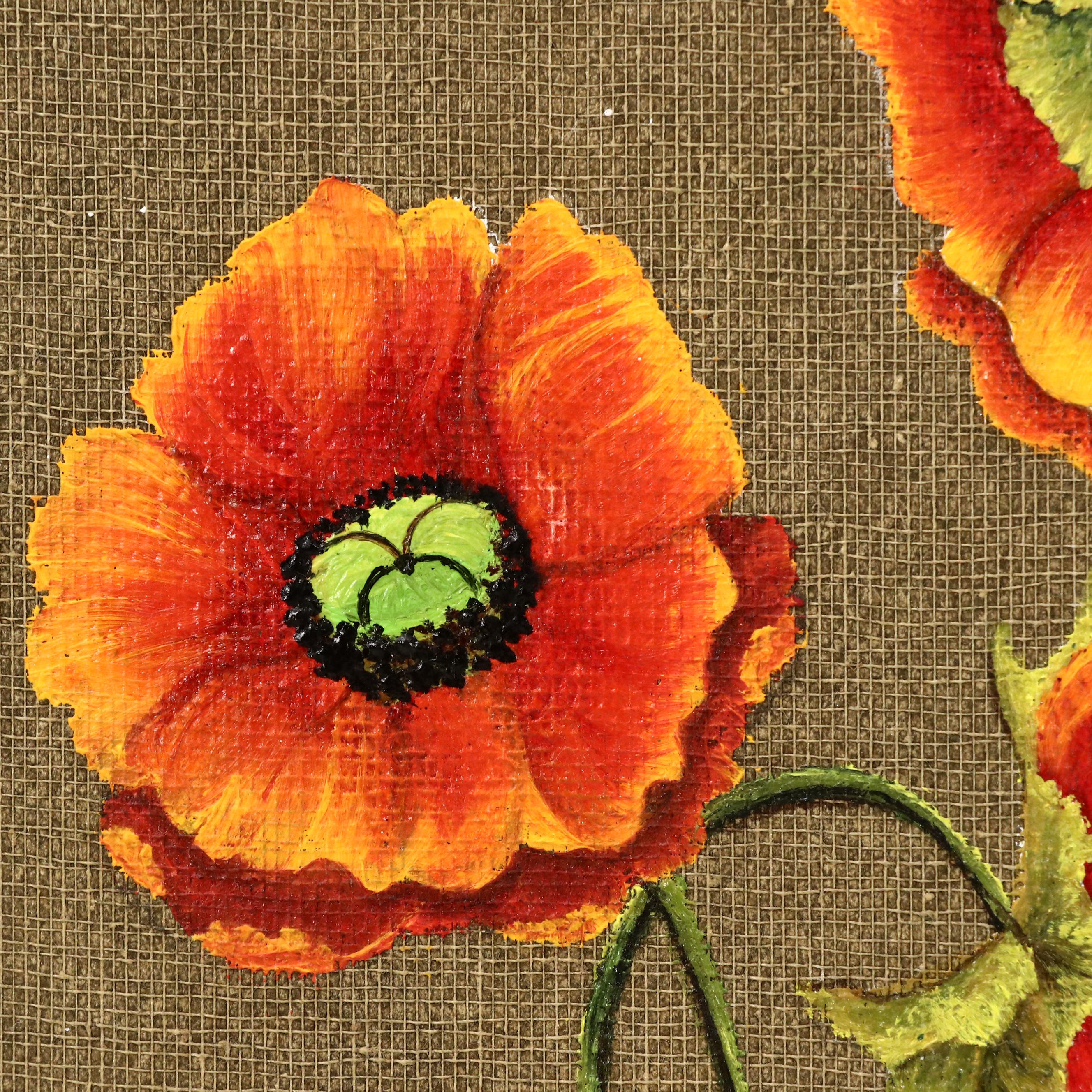 Betty Letscher Oil Painting Still Life with Red Poppies, 1974