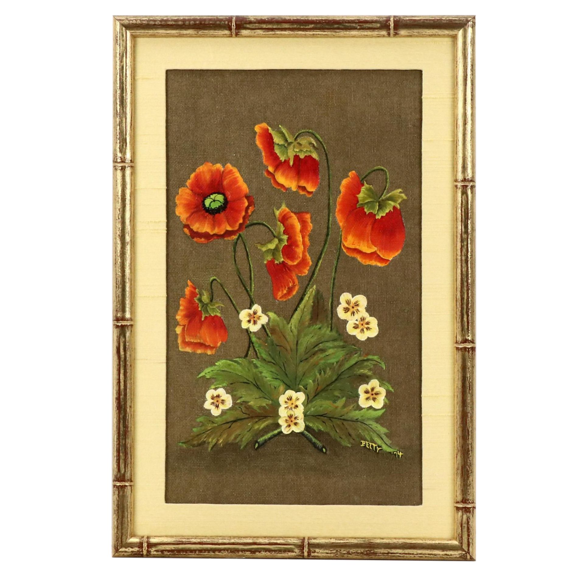 Betty Letscher Oil Painting Still Life with Red Poppies, 1974