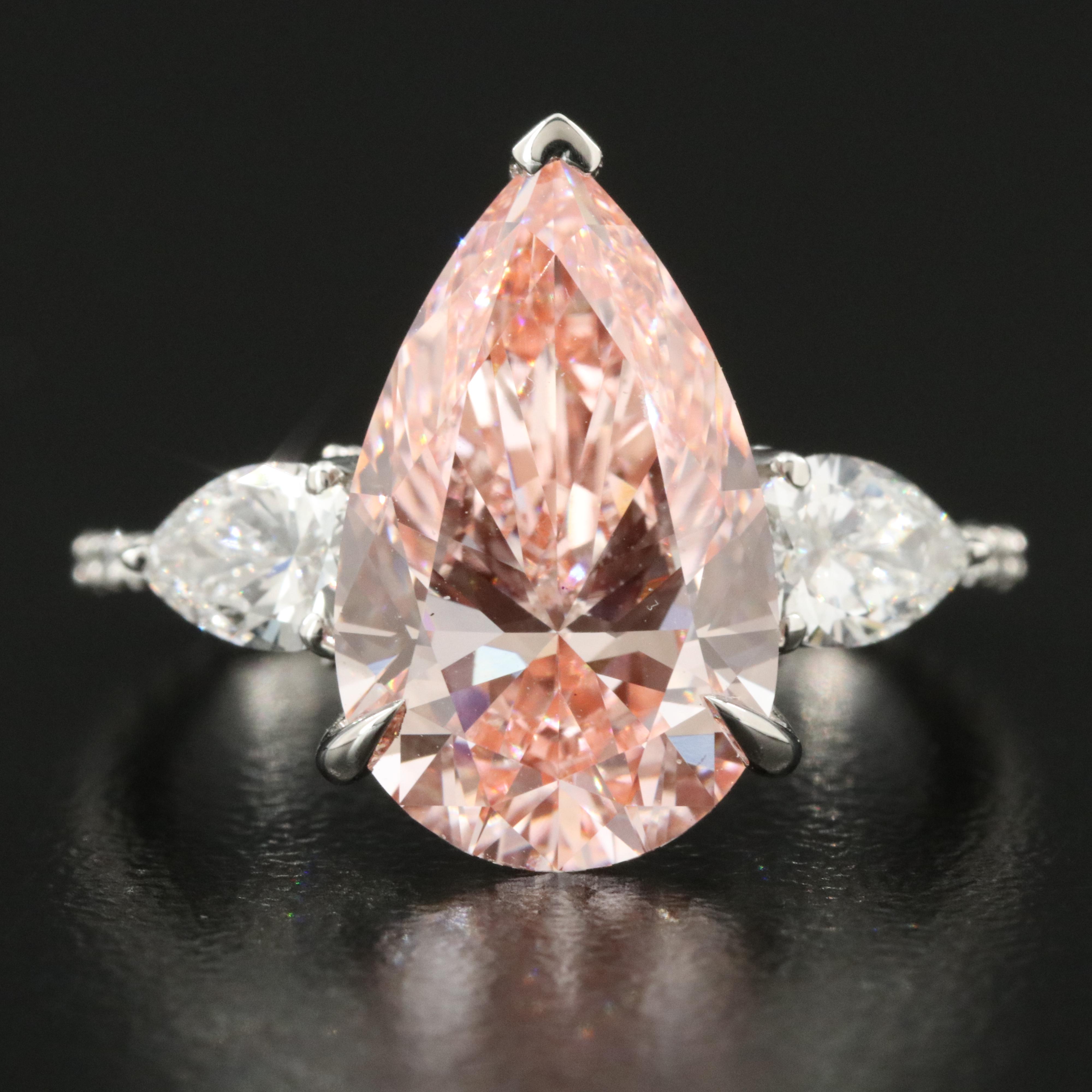 Platinum 5.95 CTW Lab Grown Diamond Ring with IGI Report and Fancy Center