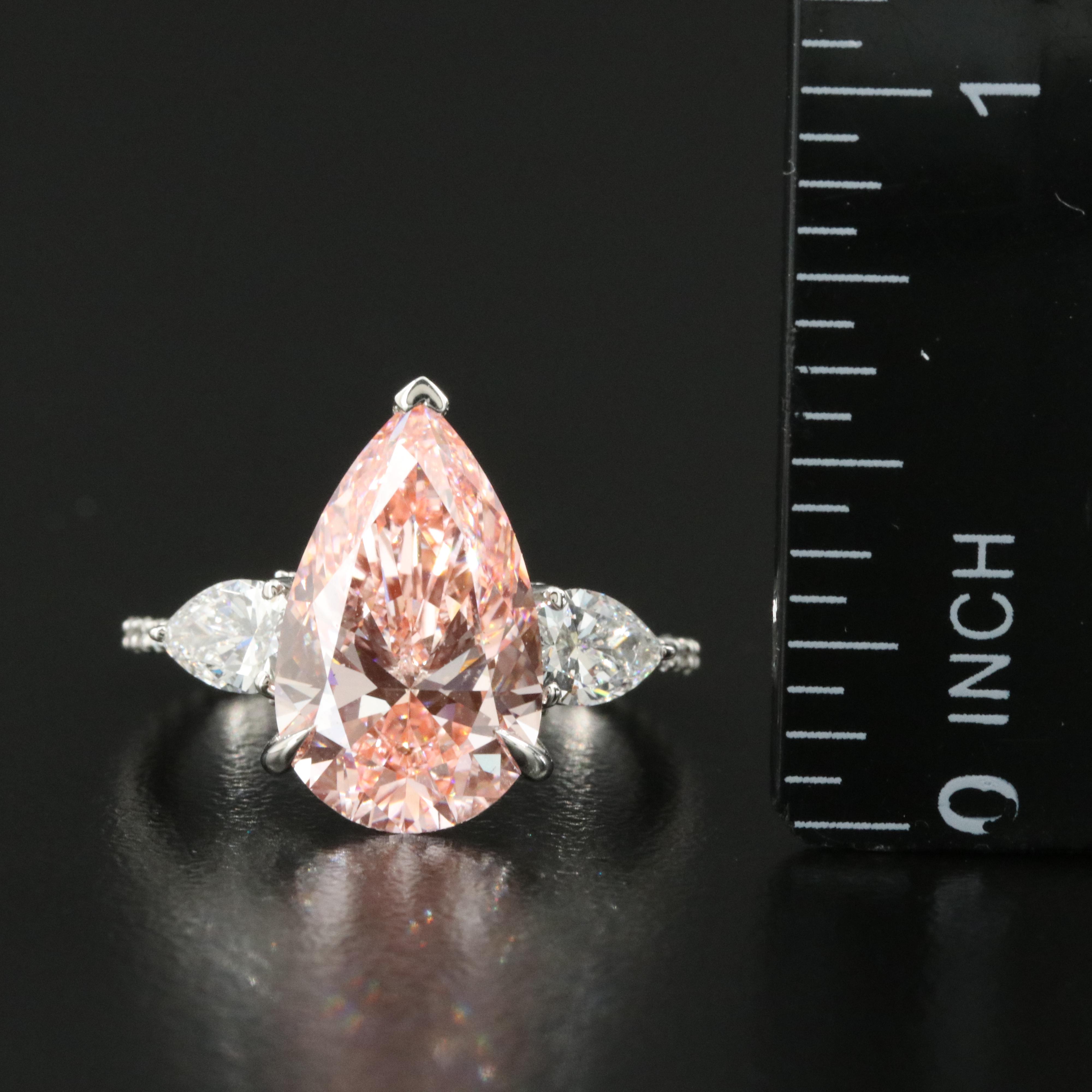Platinum 5.95 CTW Lab Grown Diamond Ring with IGI Report and Fancy Center