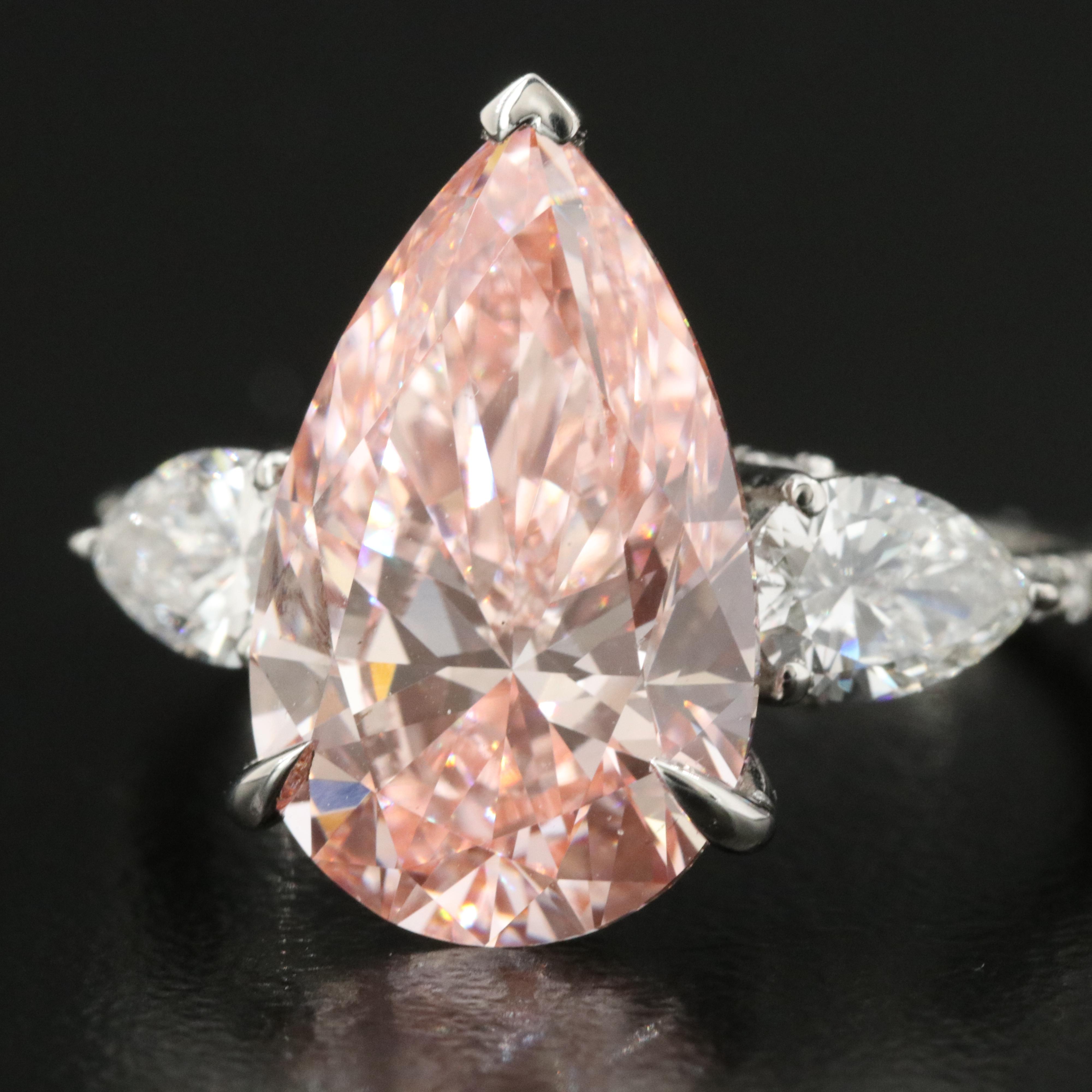 Platinum 5.95 CTW Lab Grown Diamond Ring with IGI Report and Fancy Center