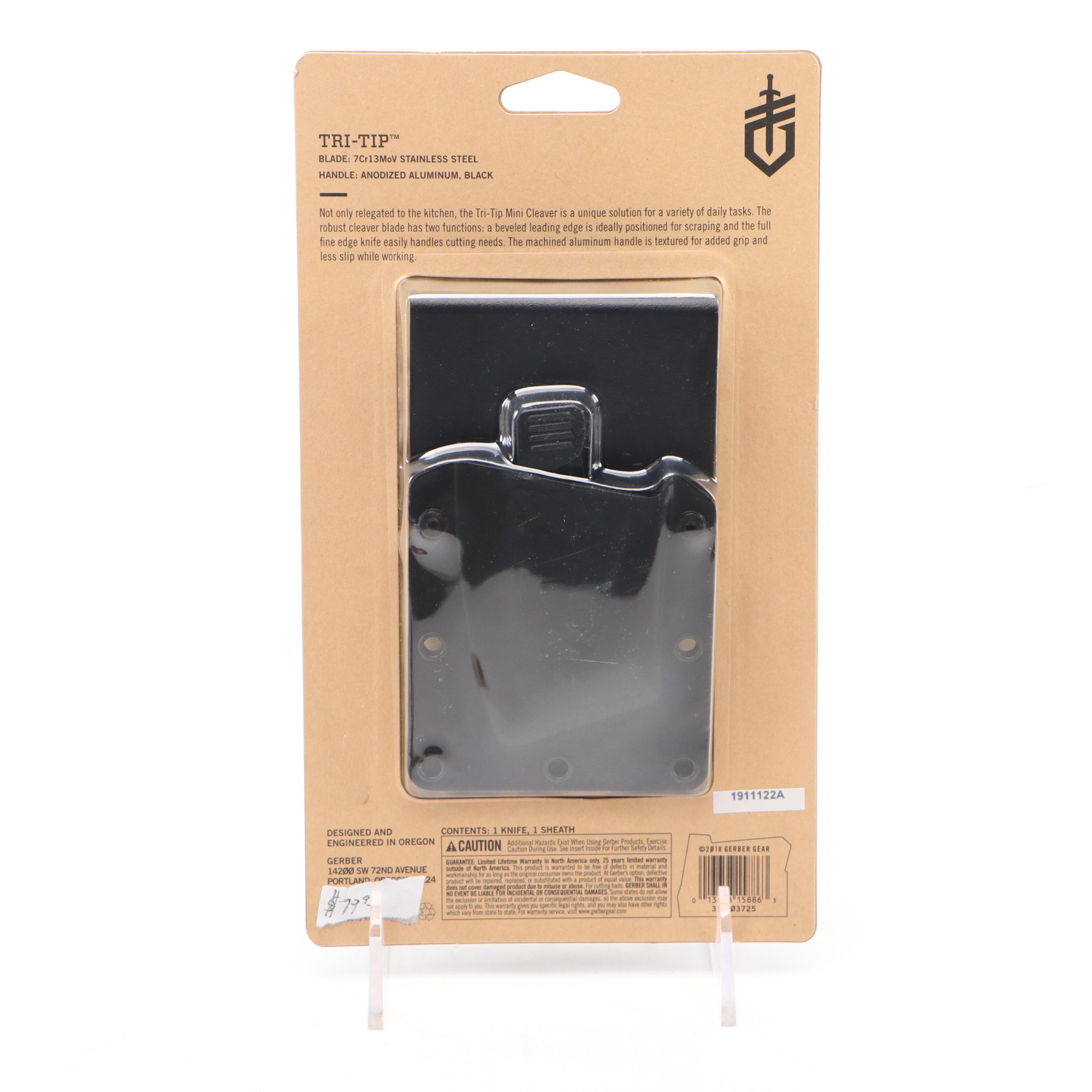 Gerber Tri-Tip Mini Cleaver and American Hunter Studded Bowie Knife in Scabbard