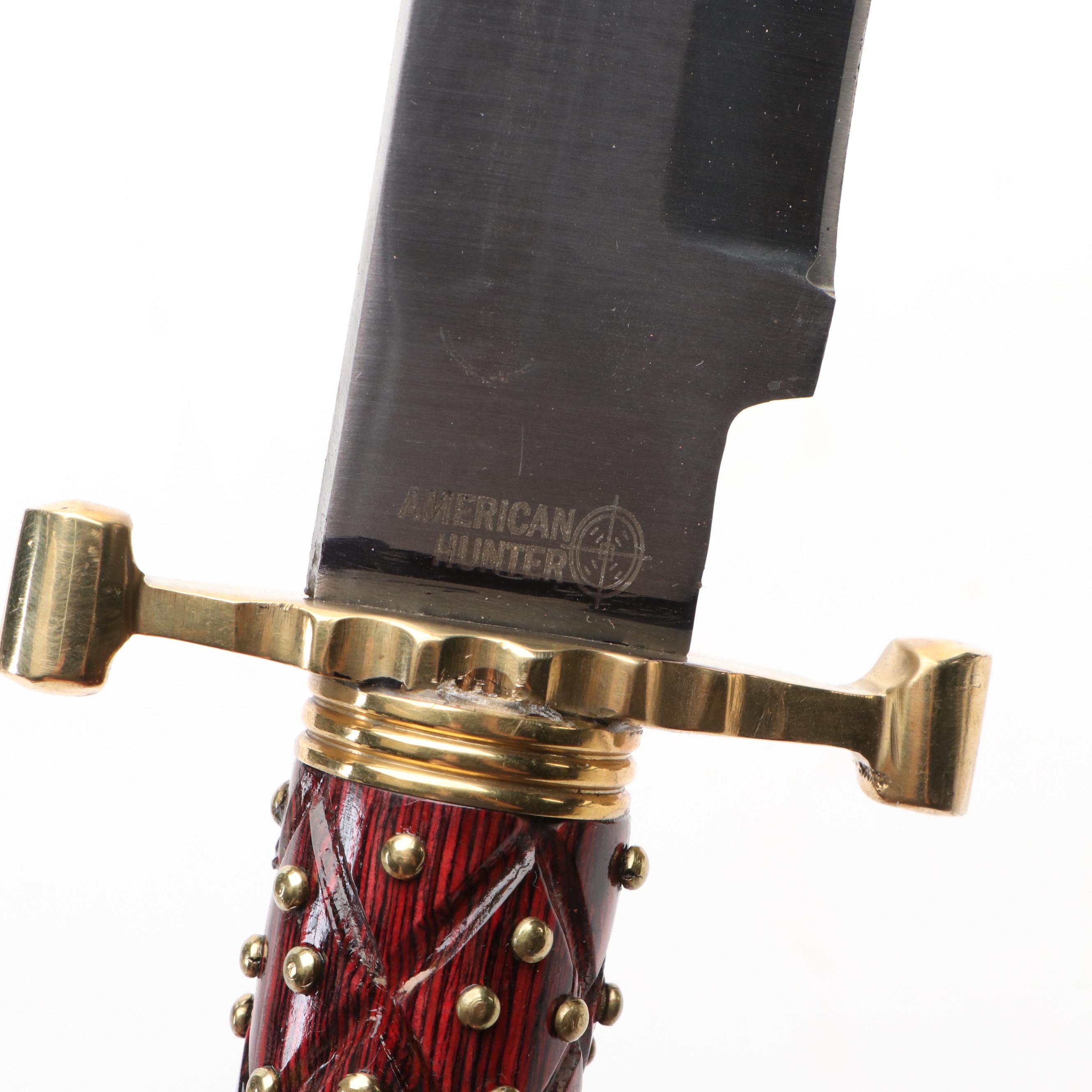 Gerber Tri-Tip Mini Cleaver and American Hunter Studded Bowie Knife in Scabbard