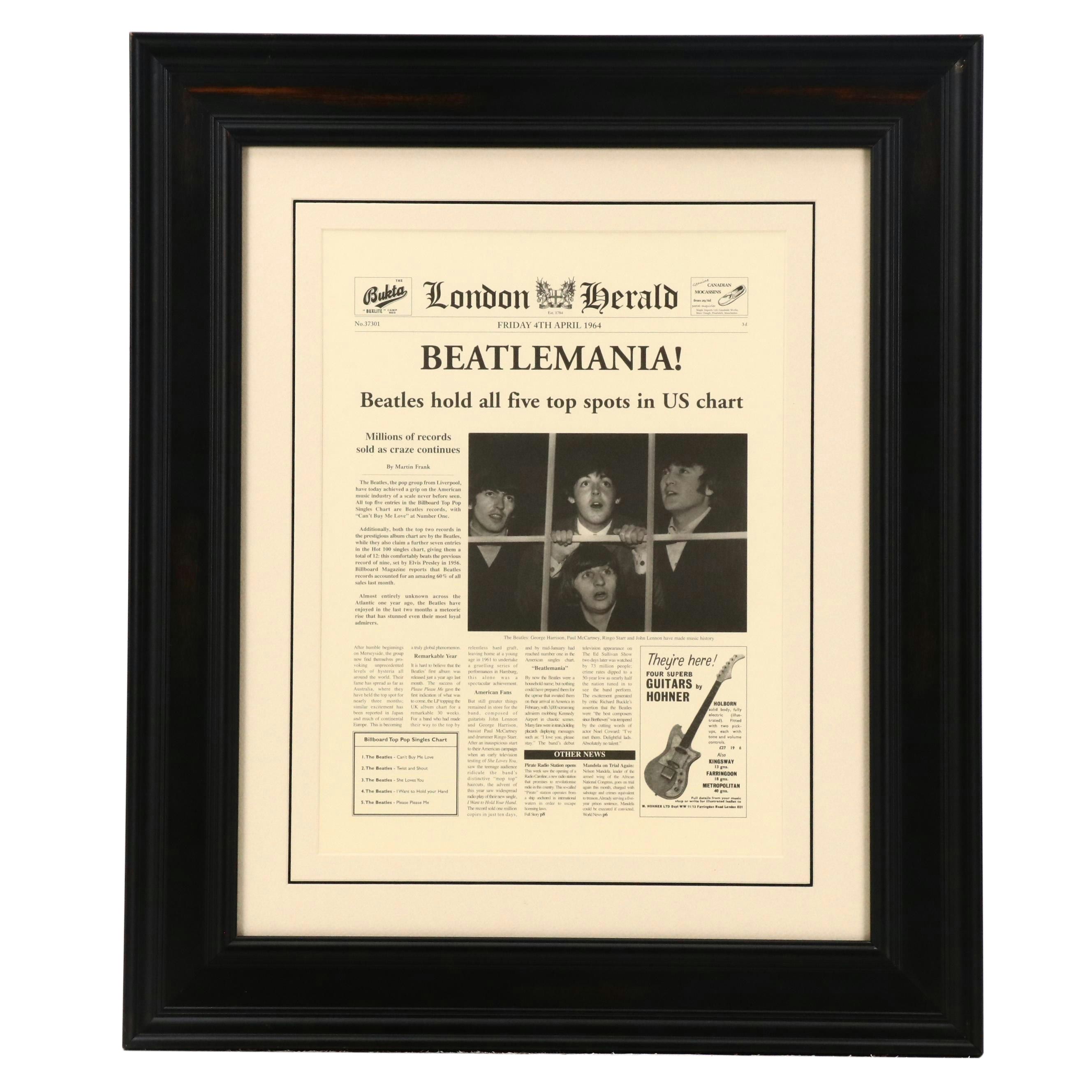 Reproduction London Herald "Beatlemania!" Article