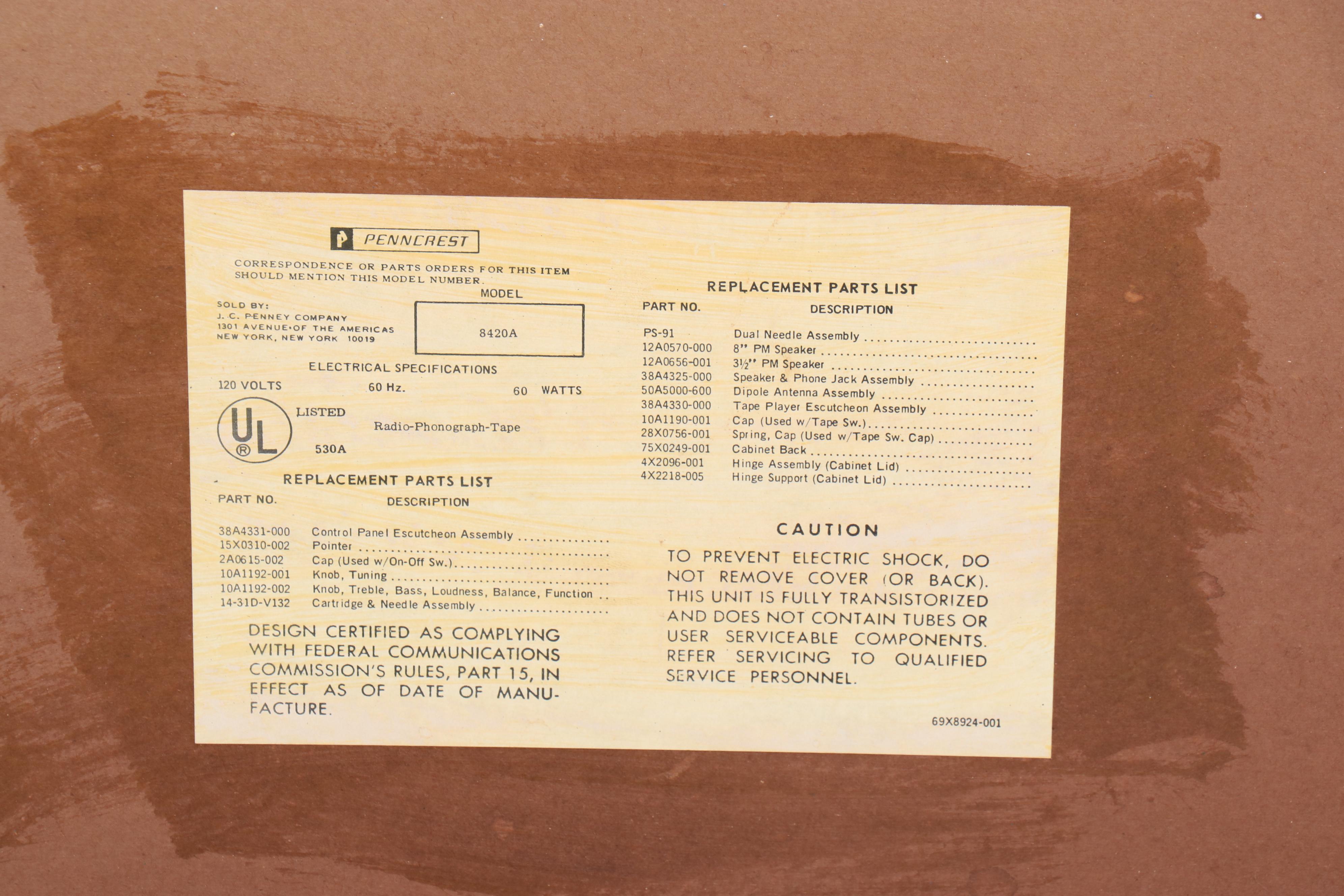 Penncrest Stereo in Console Cabinet, Mid-20th Century