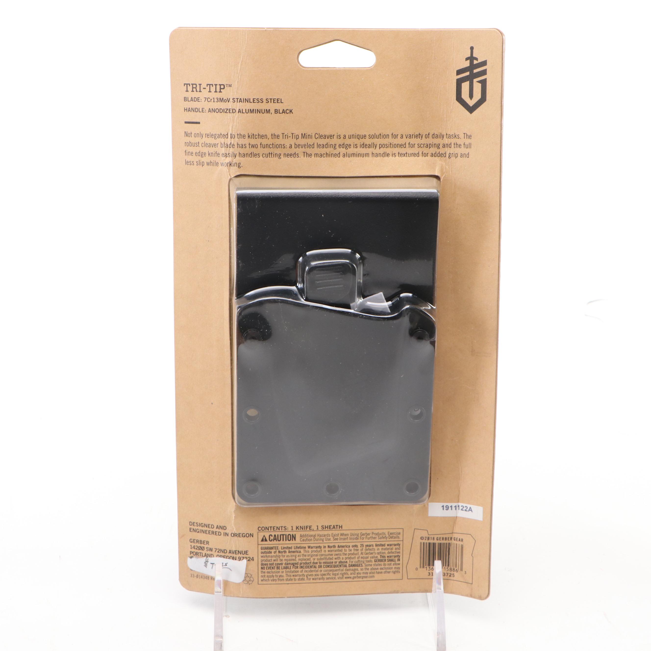 Gerber Tri-Tip Mini Cleaver and American Hunter Studded Bowie Knife in Scabbard