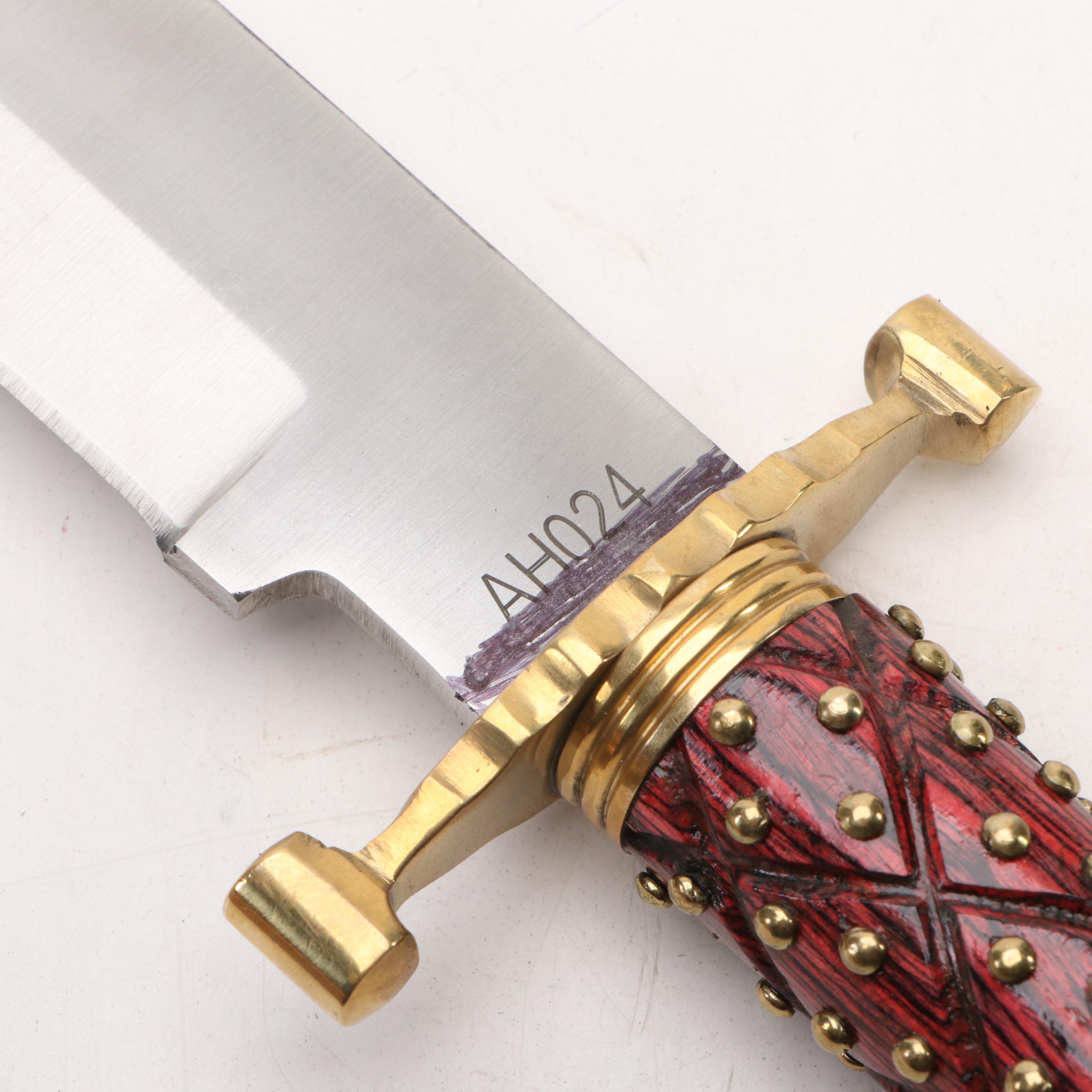 Gerber Tri-Tip Mini Cleaver and American Hunter Studded Bowie Knife in Scabbard